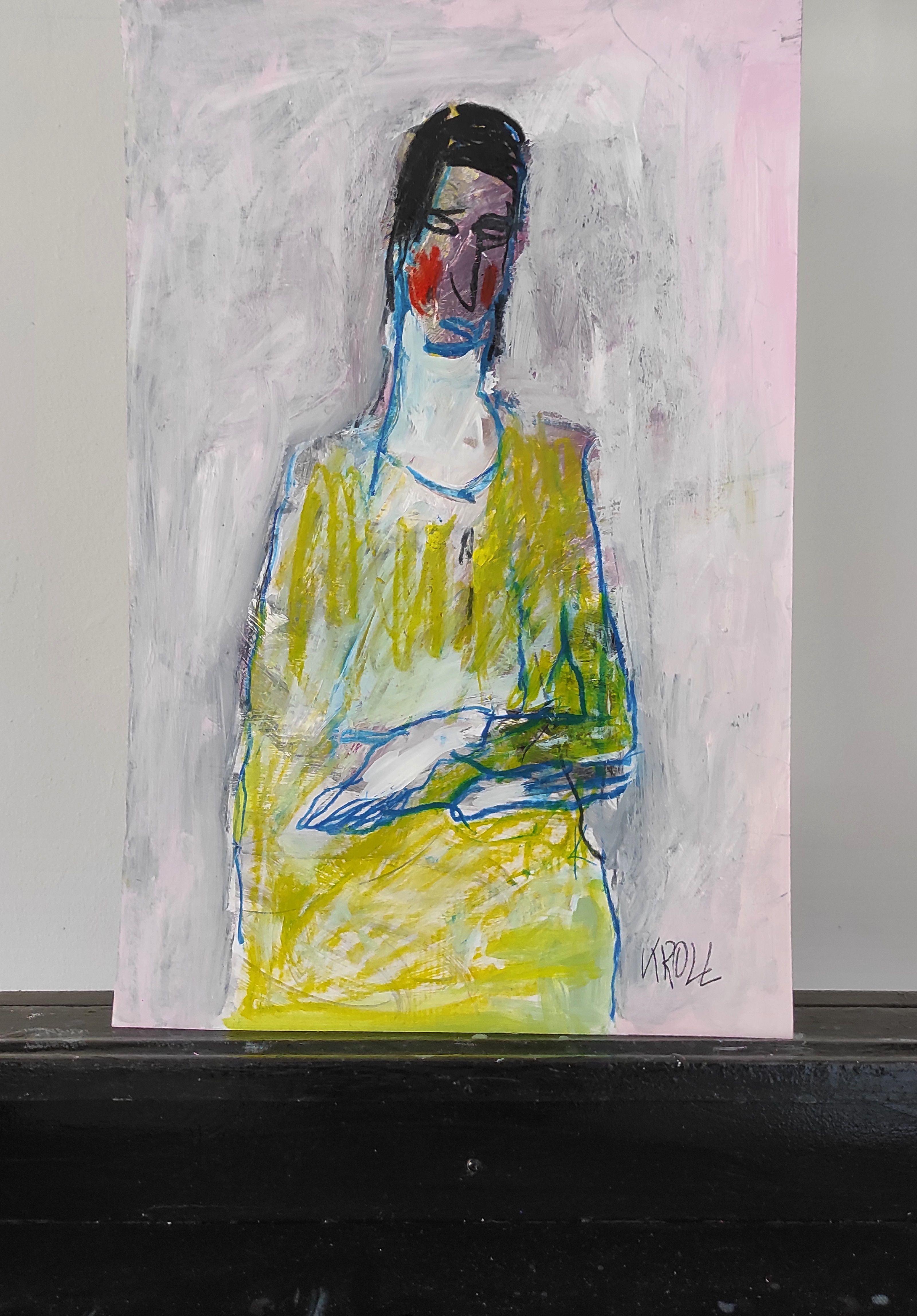 Frau mit roten Augen, Gemälde, Acryl auf Papier (Expressionismus), Painting, von Barbara Kroll