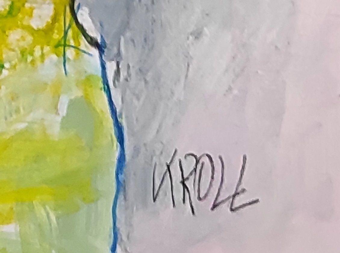 Frau mit roten Augen, Gemälde, Acryl auf Papier im Angebot 2