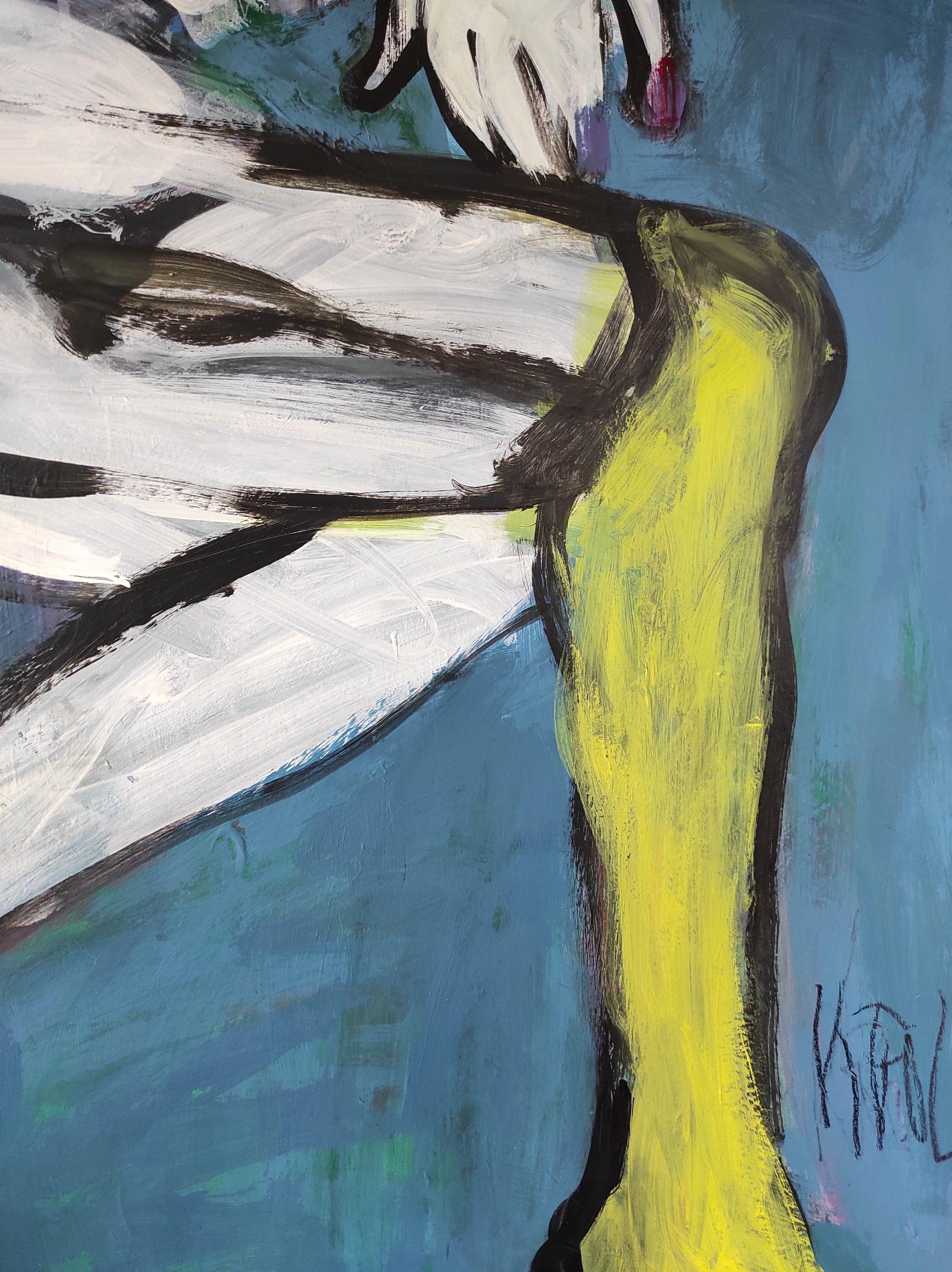 woman with yellow stocking, Painting, Acrylic on Paper For Sale 4
