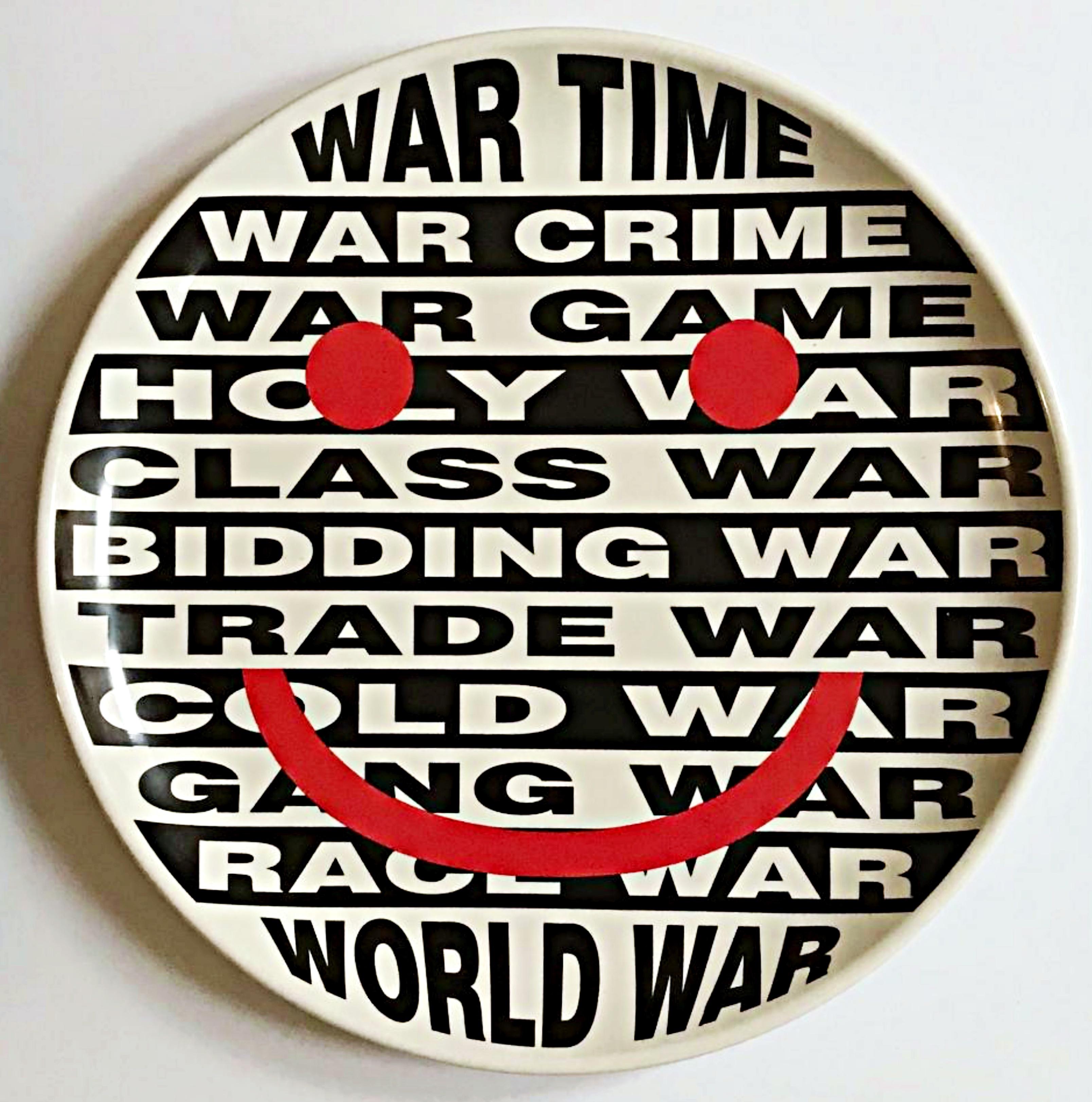 Barbara Kruger
War Platter, 2018
Glazed Earthenware
Artists name fired on the underside which is considered her authorized signature as she officially does not sign her works
Hand numbered 12/30 on the underside
15 × 15 inches