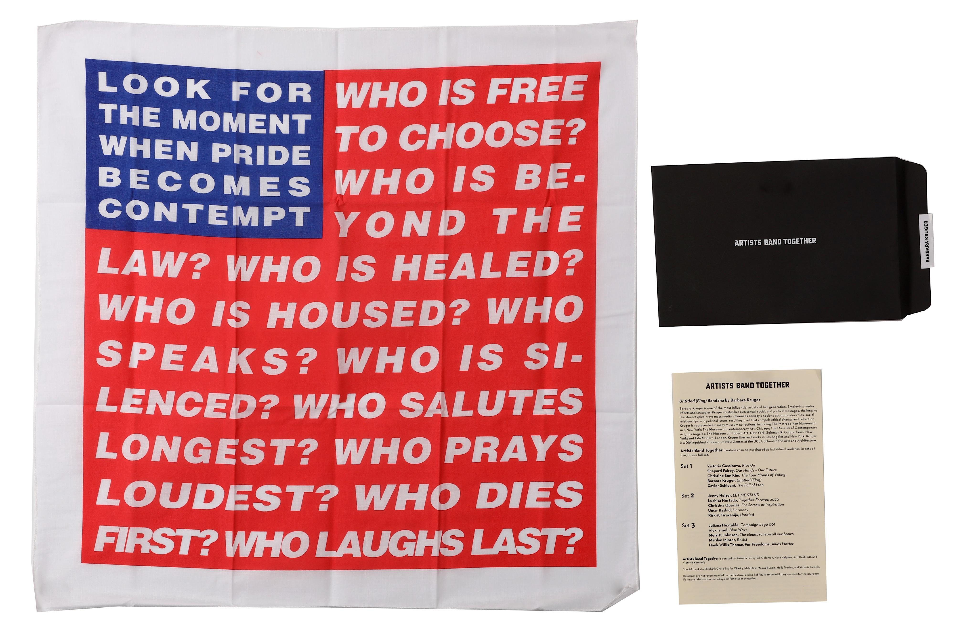 Flag Screenprint on Cotton Blend Bandana by Barbara Kruger For Sale 1