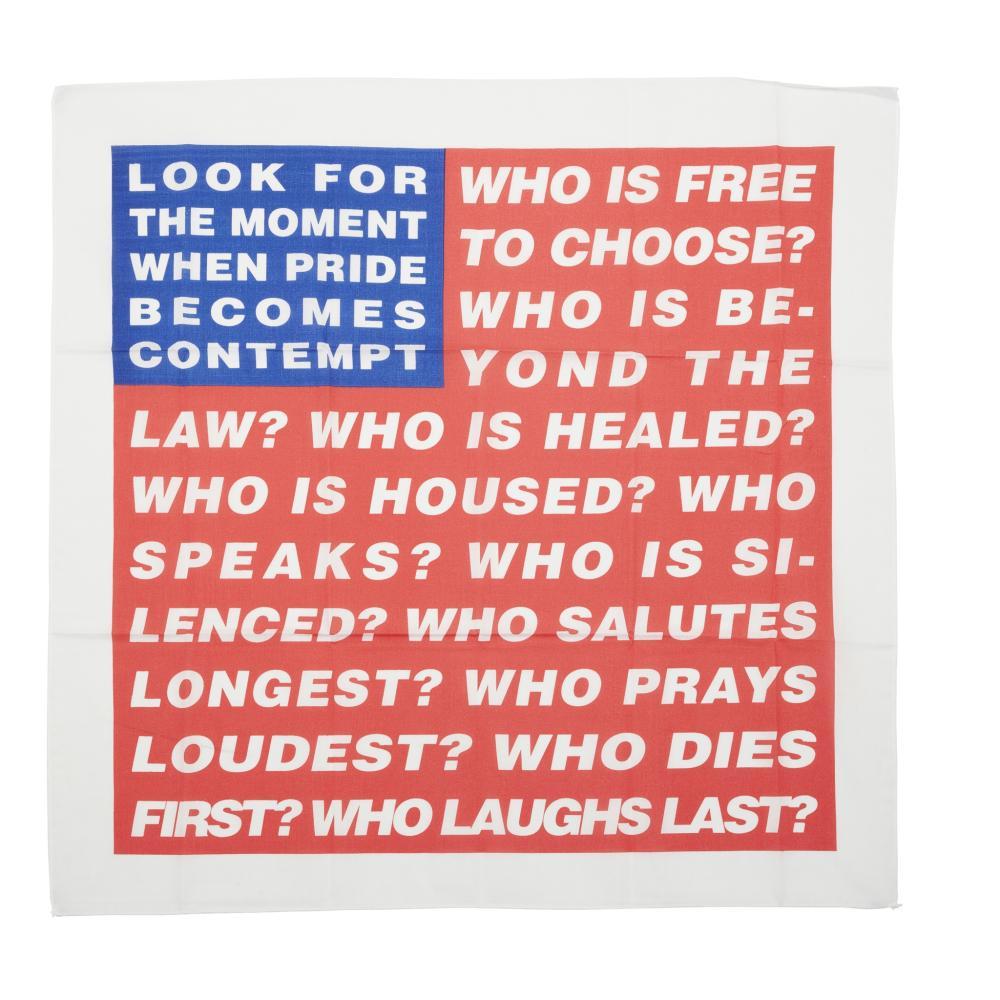 Sérigraphie du drapeau sur bandana en coton mélangé par Barbara Kruger