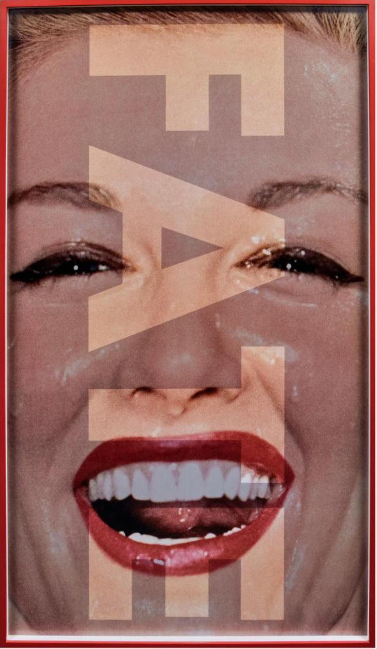 Barbara Kruger
Untitled (FATE), 2001
Chromogenic dye coupler print, in artist's frame
85 x 49 inches
Edition of 10


Untitled (FATE) features this iconic blend of text and found image: a cropped, close-up image of a Marilyn Monroe look-alike with