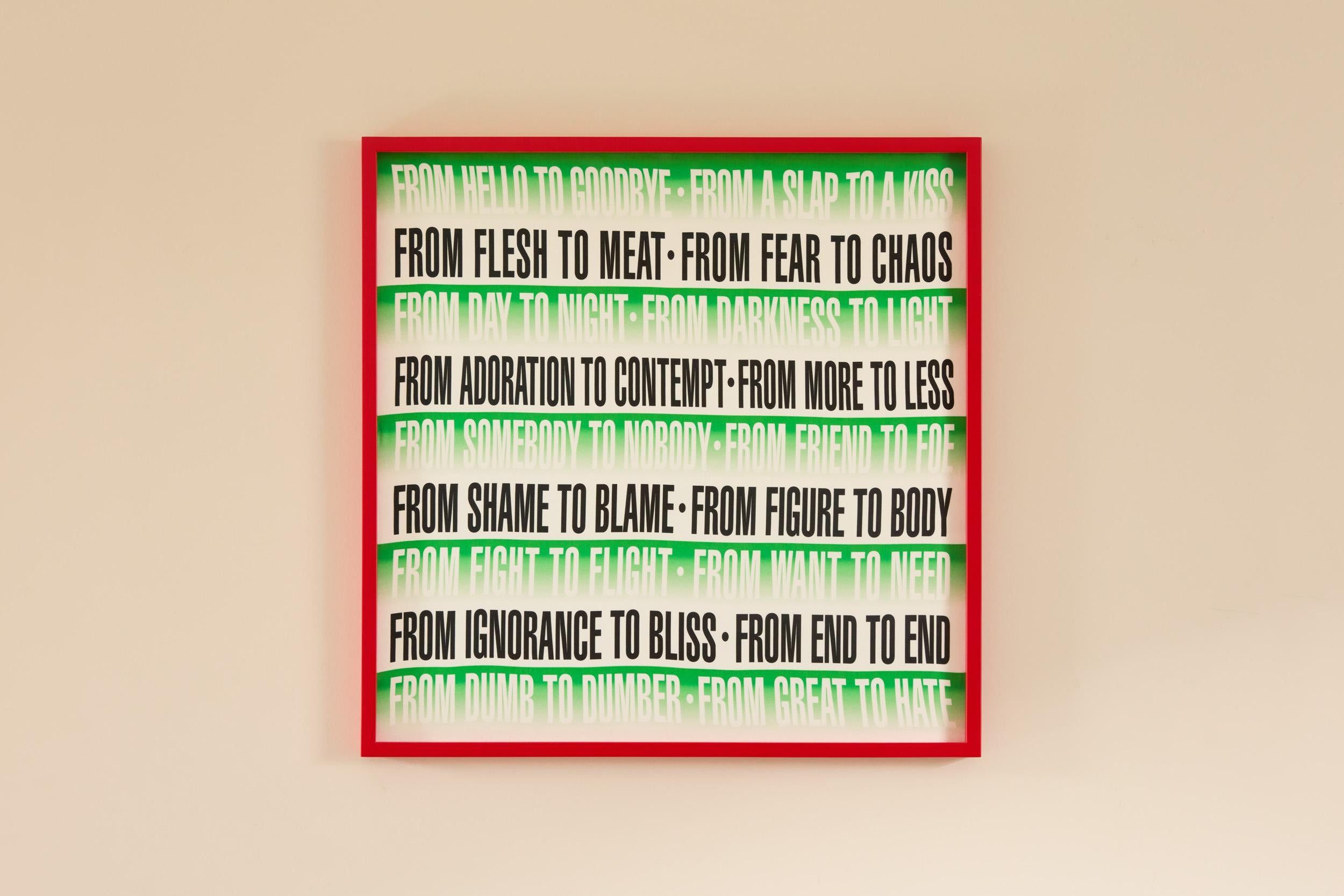 Senza titolo (Hello/Goodbye) -- Sciarpa di seta, testo d'arte di Barbara Kruger