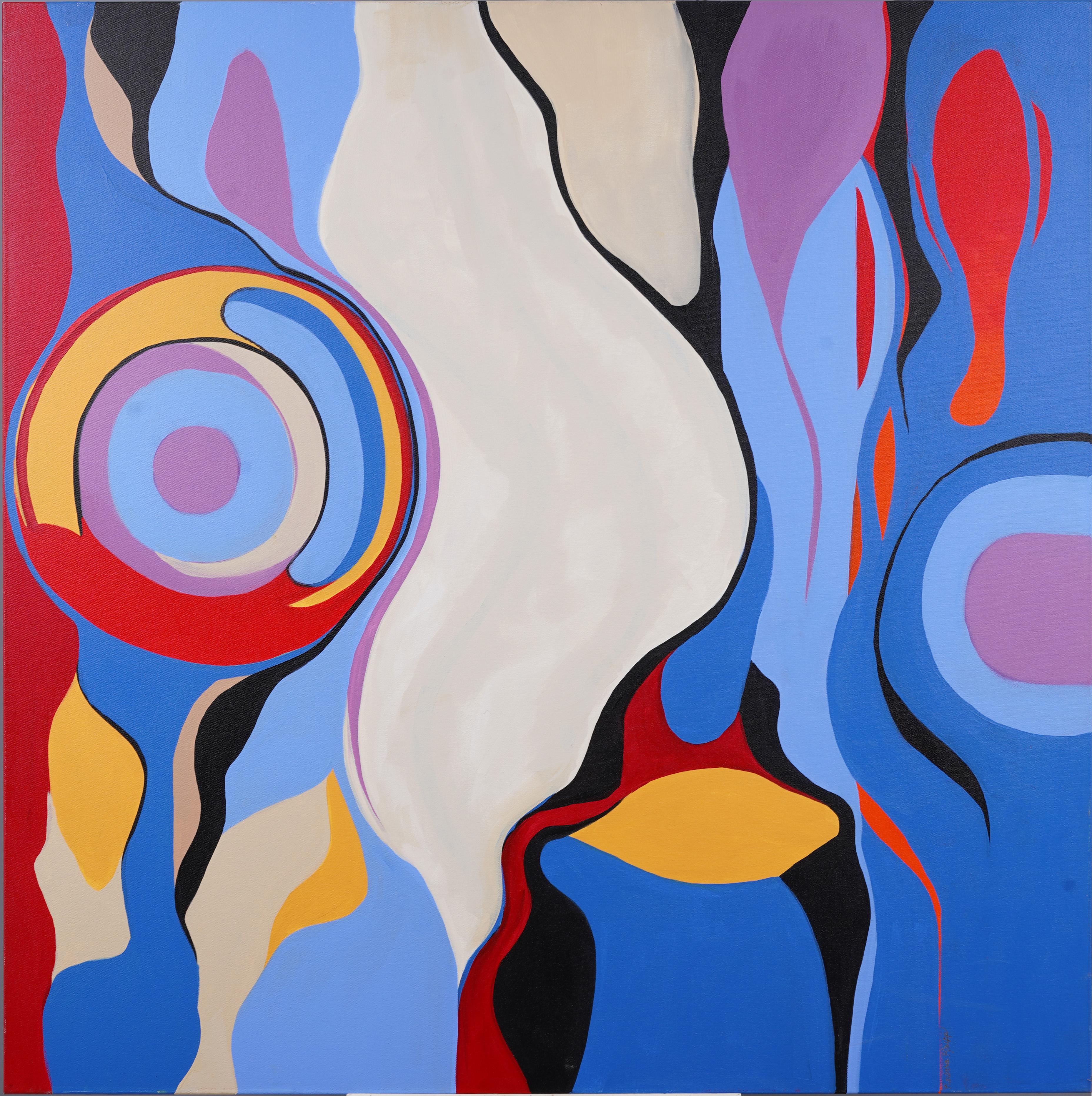 Large and impressive modernist painting by Barbara Krupp. An important and well listed artist. Great color and movement in this painting. Oil on canvas. Signed.
