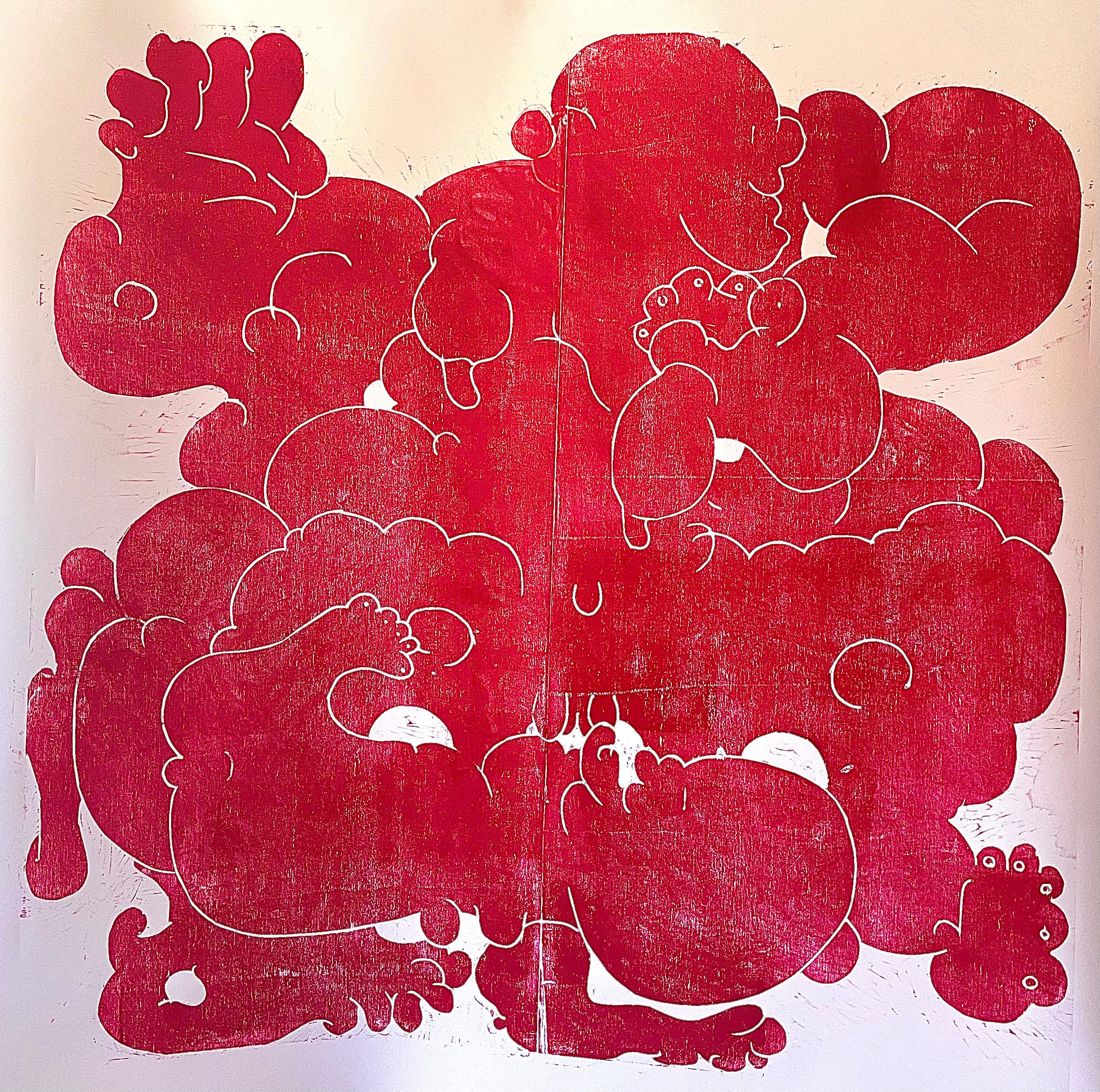 Touching two places/couleur rouge magenta - Print de Barbara Kuebel