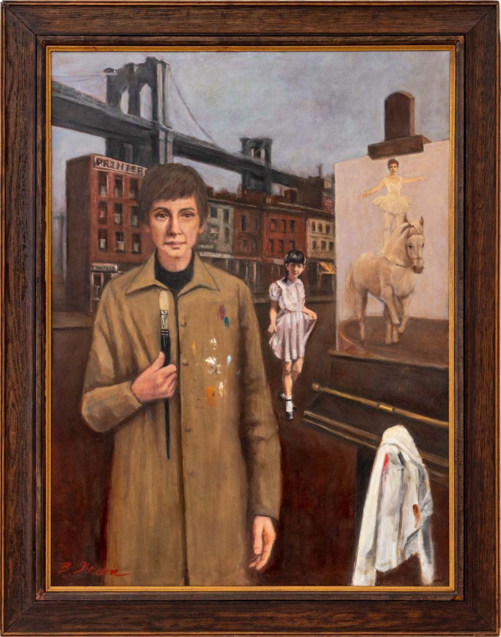 Barbara Kur Green Figurative Painting - "The Connecting Bridge"