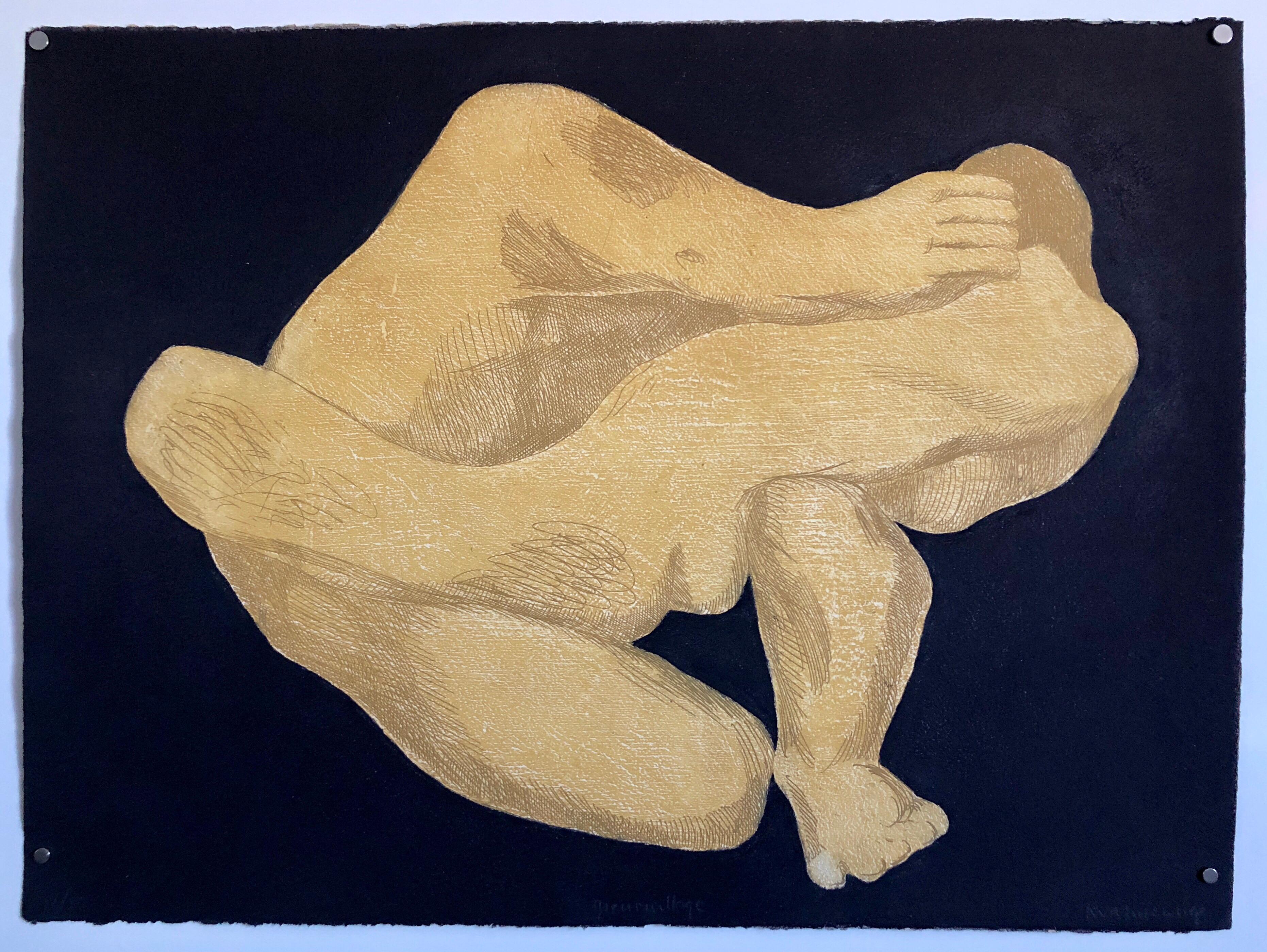 French Polish Woman Modernist Grenouille Abstract Nude Aquatint Etching - Pop Art Print by Barbara Kwasniewska