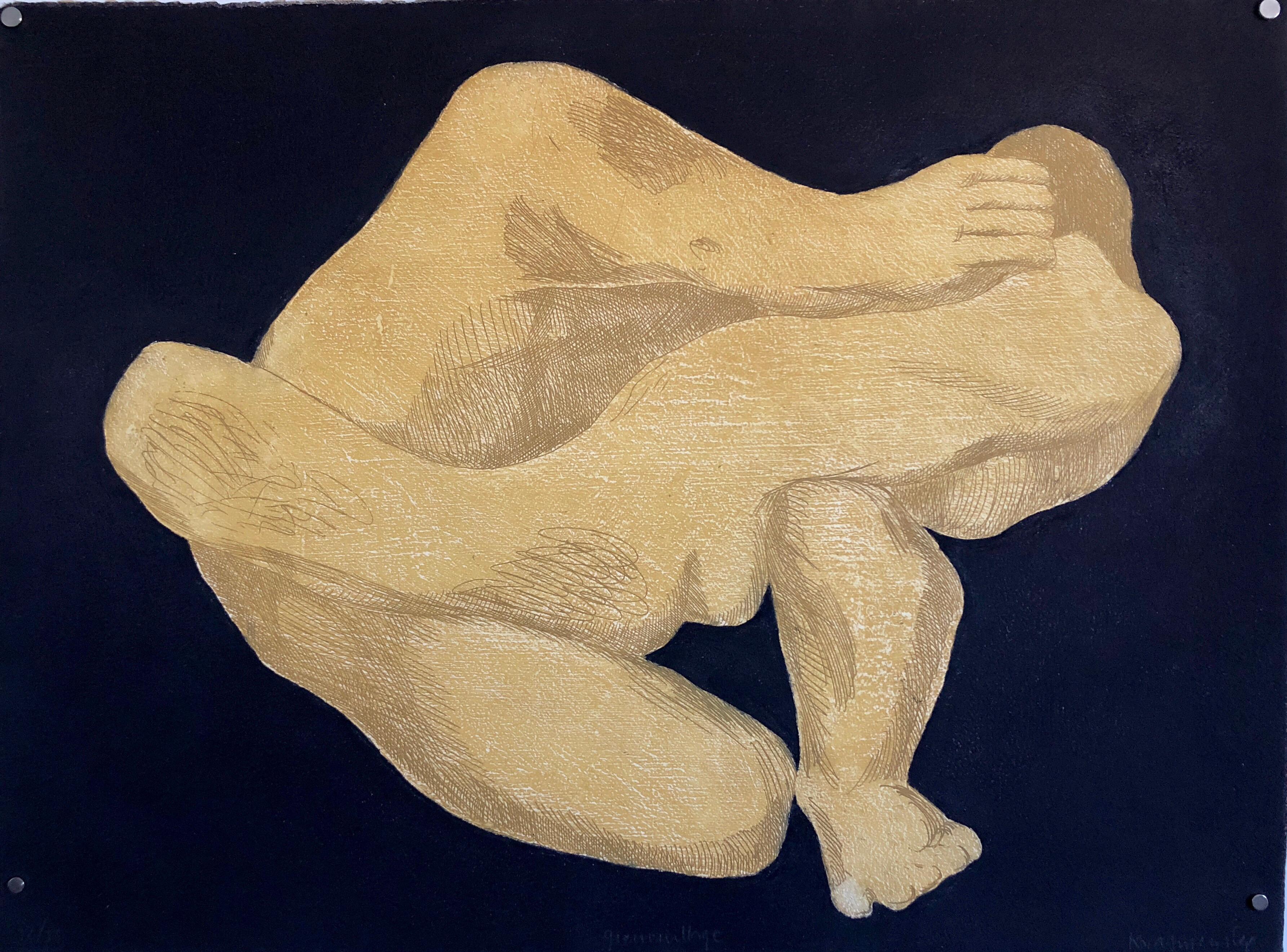 Barbara Kwasniewska Abstract Print - French Polish Woman Modernist Grenouille Abstract Nude Aquatint Etching