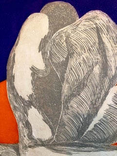 French Polish Woman Modernist Nocturne Abstract Nude Aquatint Etching