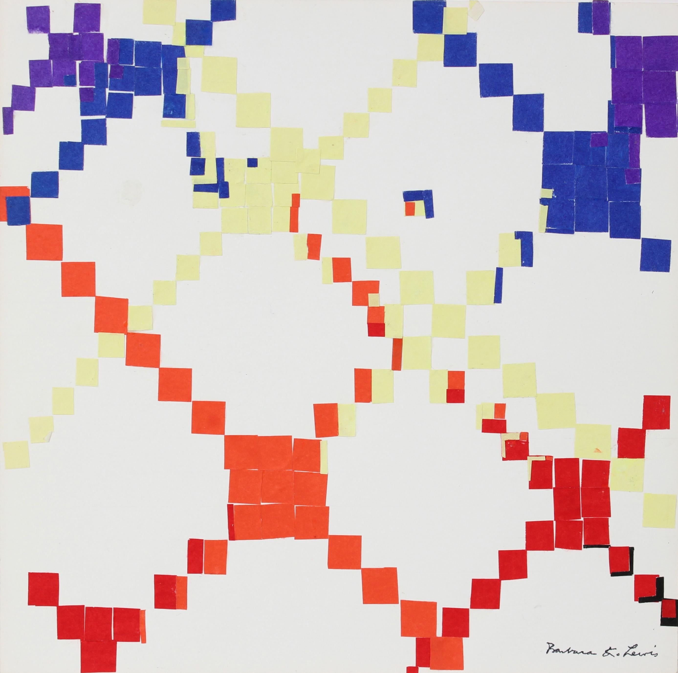 Colorful Geometric Collage 1967 Cut Paper - Mixed Media Art by Barbara Lewis
