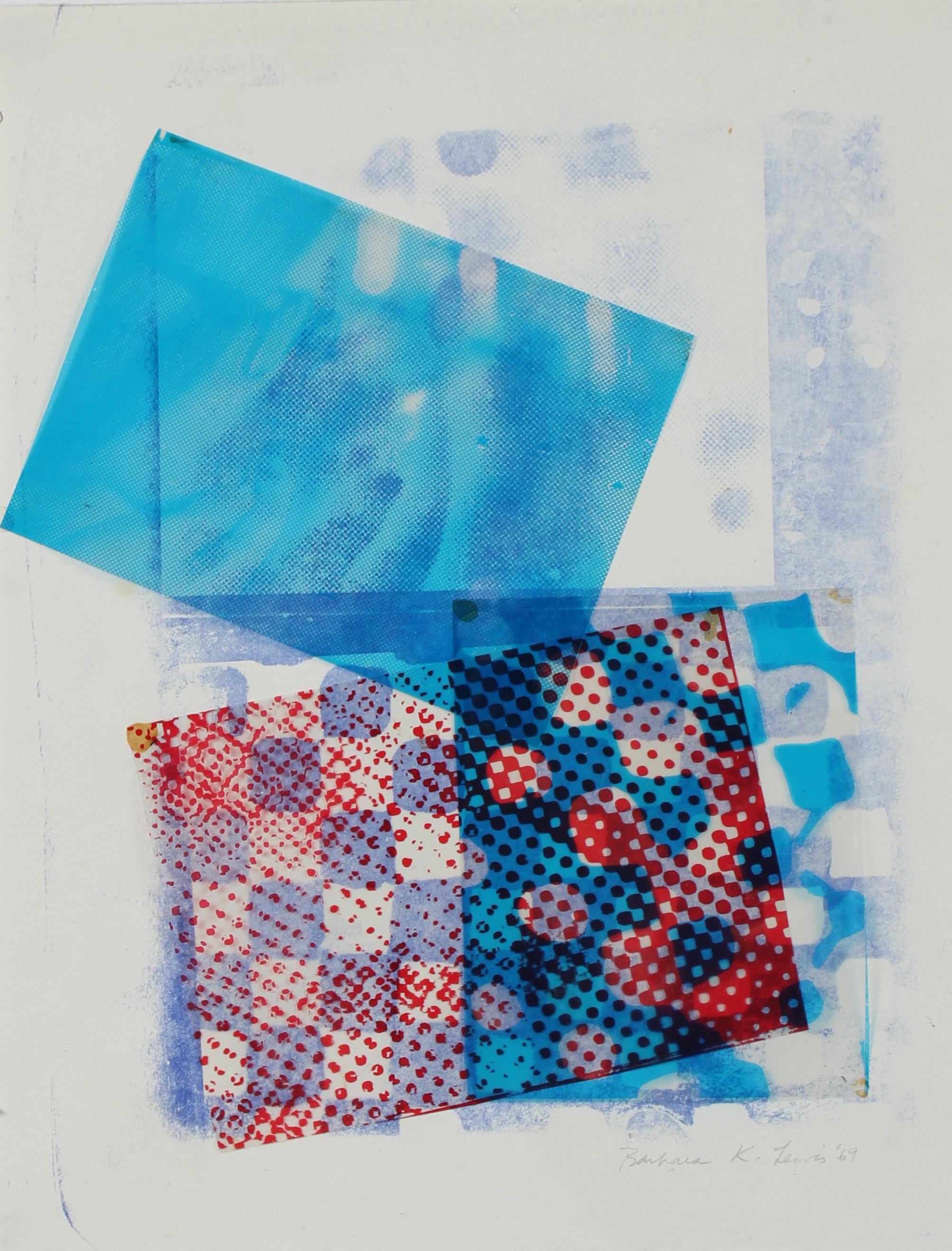 Mixed Media Abstract Collage in Blue, 1969