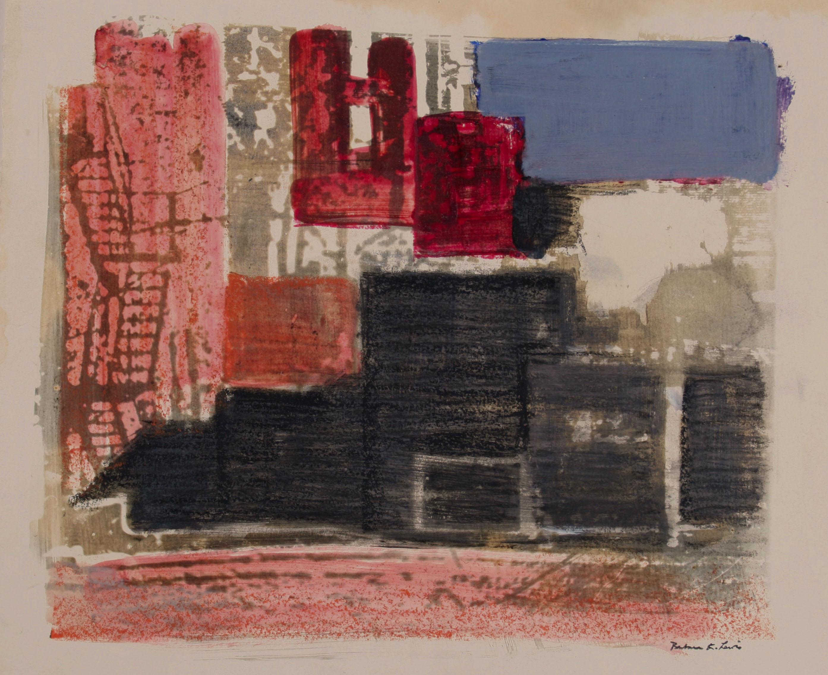 Mixed Media Cityscape Abstract Lithograph, 1971 - Modern Print by Barbara Lewis