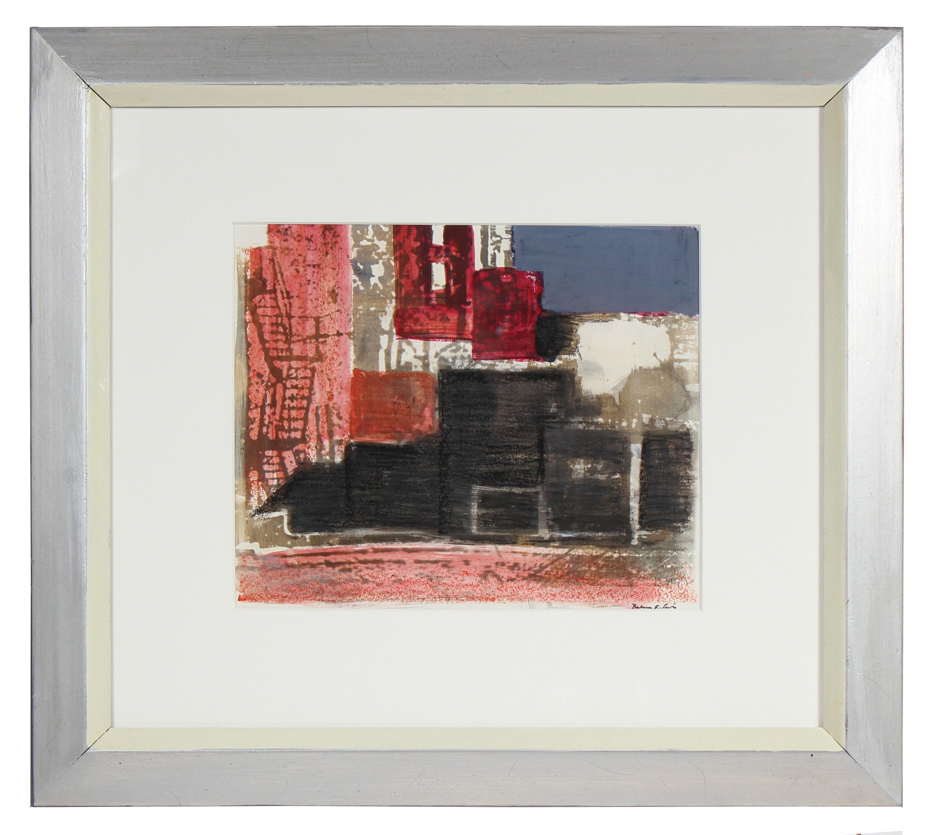 Barbara Lewis Abstract Print - Mixed Media Cityscape Abstract Lithograph, 1971
