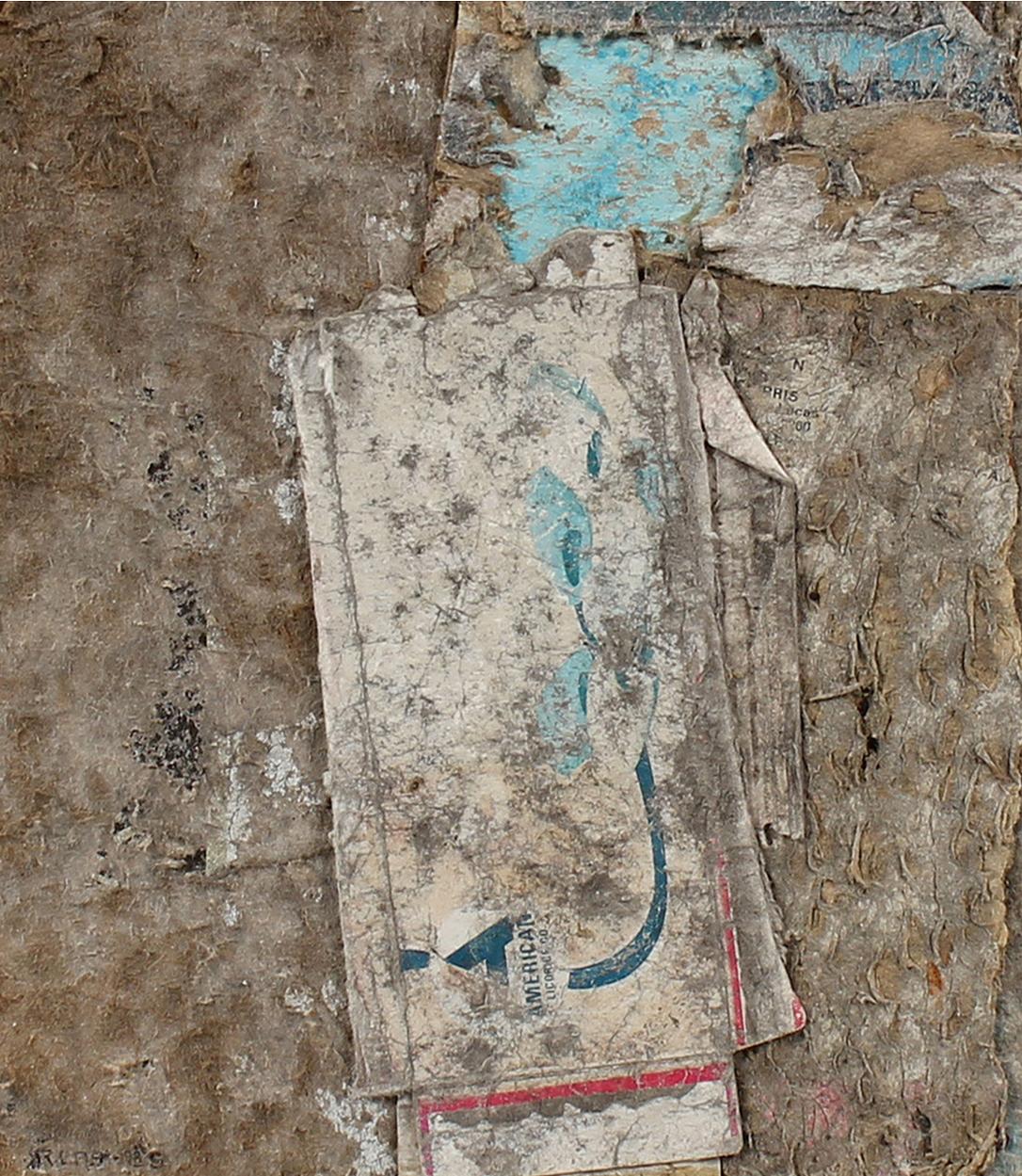 "R.I.P.S" Abstract Collage in Blue and Gray, 1985 - Mixed Media Art by Barbara Lewis