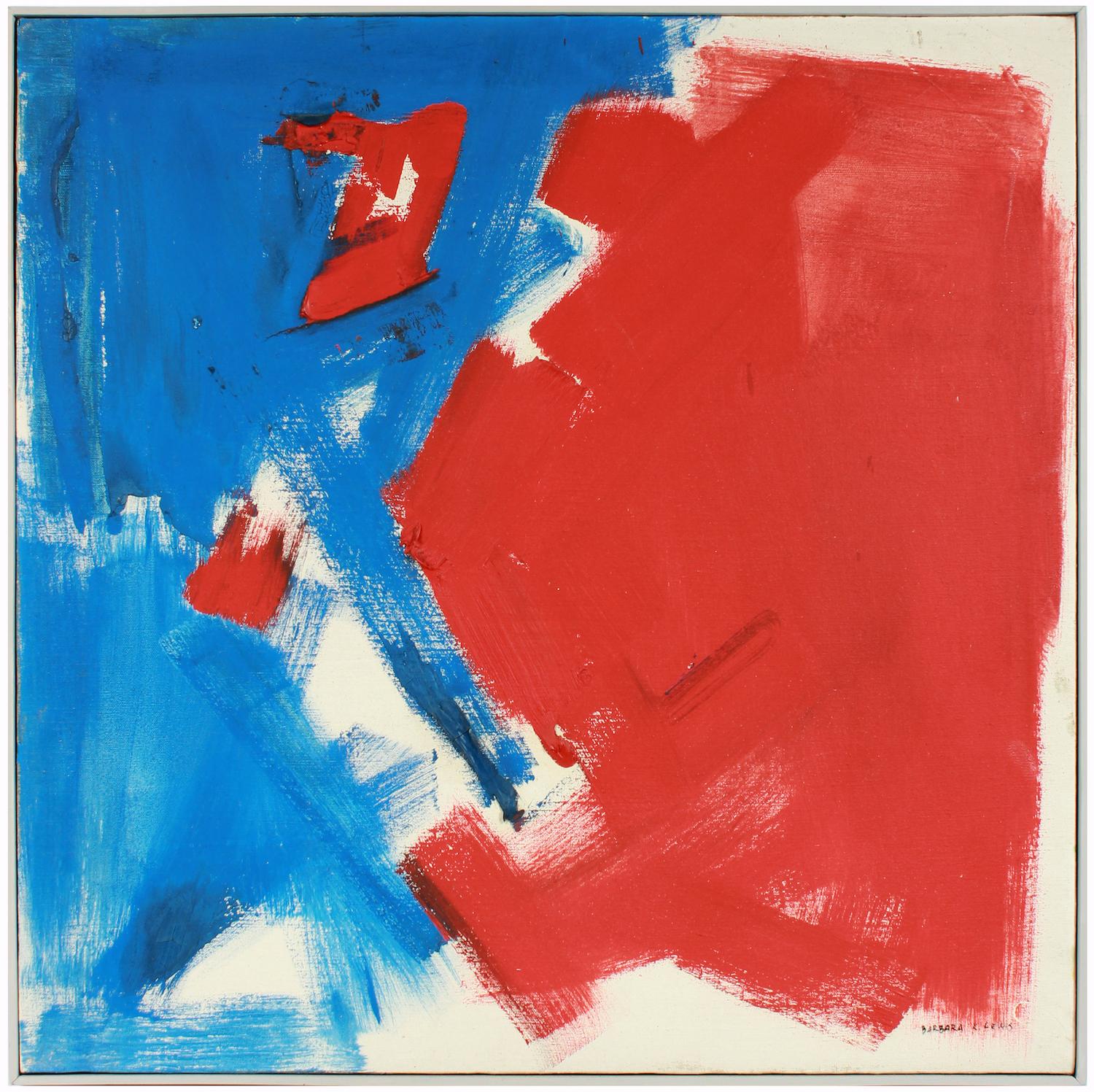 Barbara Lewis Abstract Painting - Large Abstract Expressionist Oil Painting in Red and Blue, Mid 20th Century