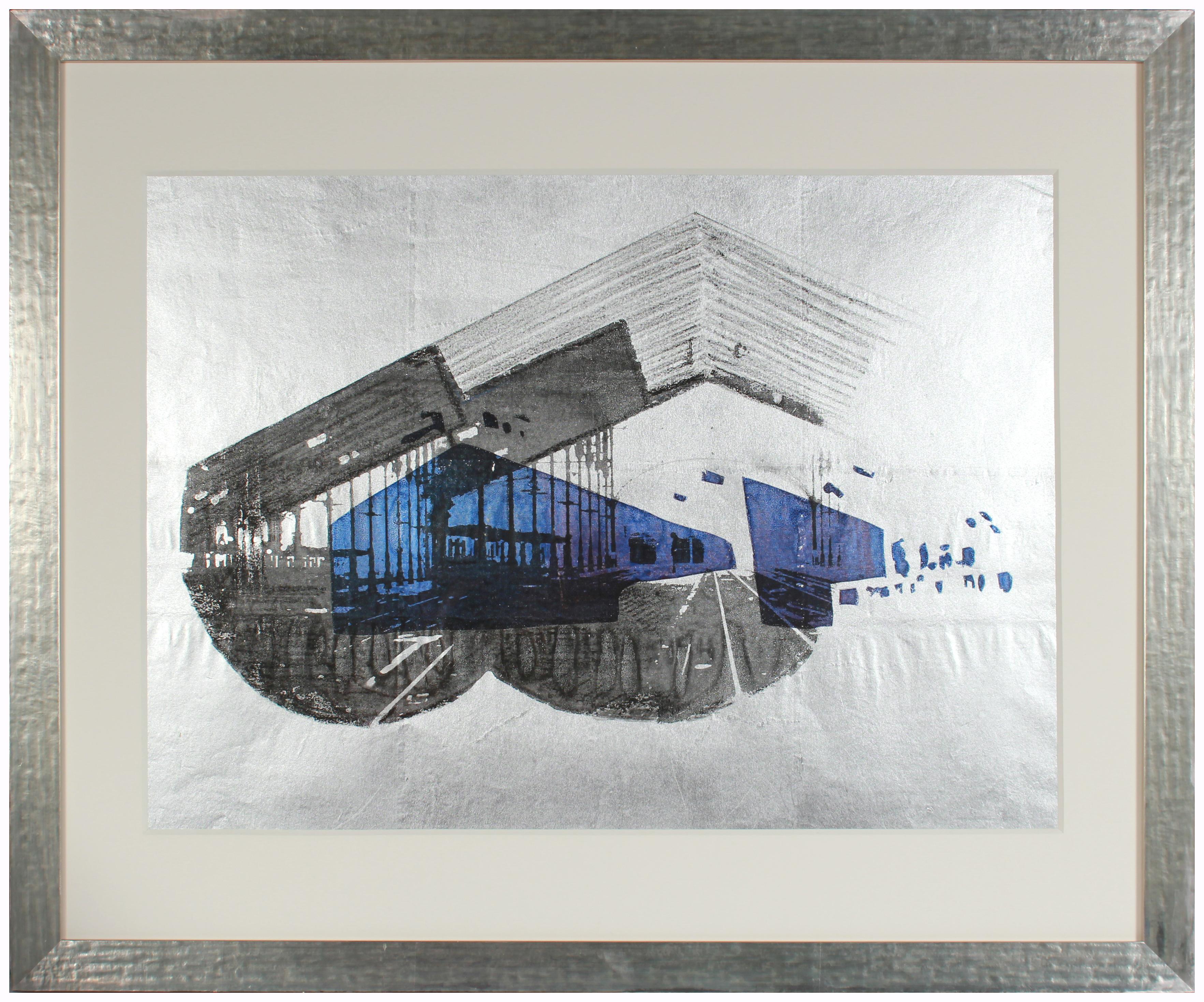 Barbara Lewis Abstract Print - 1970's "Libson Station" Graphic Serigraph on Silver Paper