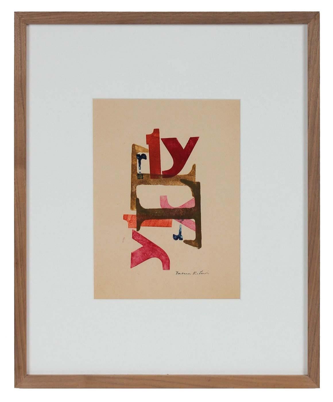 Barbara Lewis Abstract Print - 1970s Pink and Brown Monotype on Paper