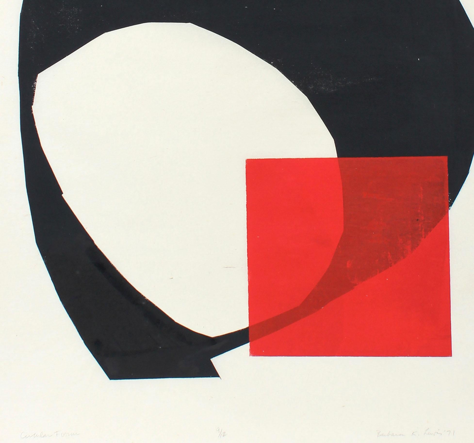 1970s Serigraph Abstracted print in Red and Black - Print by Barbara Lewis