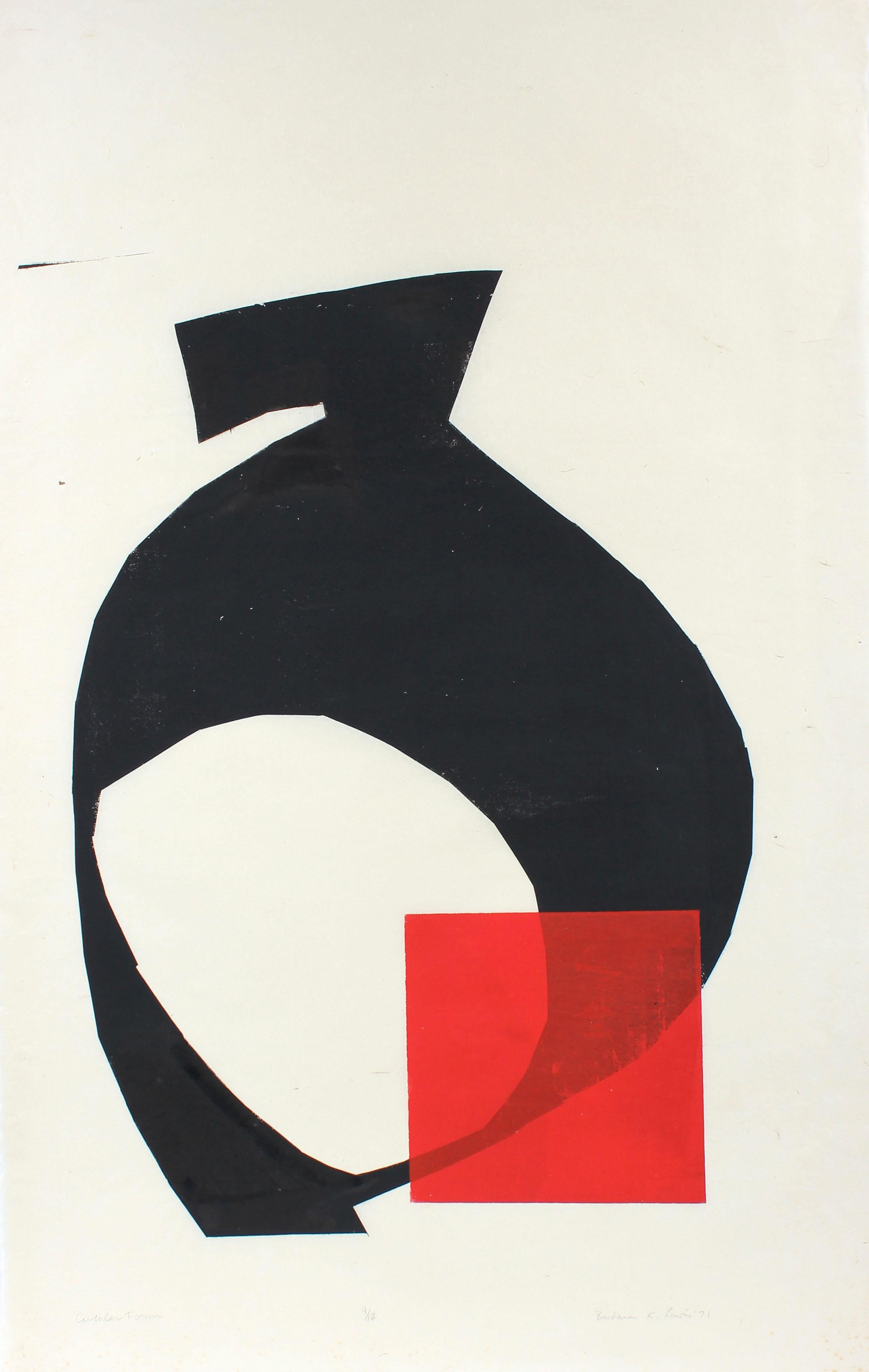 Barbara Lewis Abstract Print - 1970s Serigraph Abstracted print in Red and Black