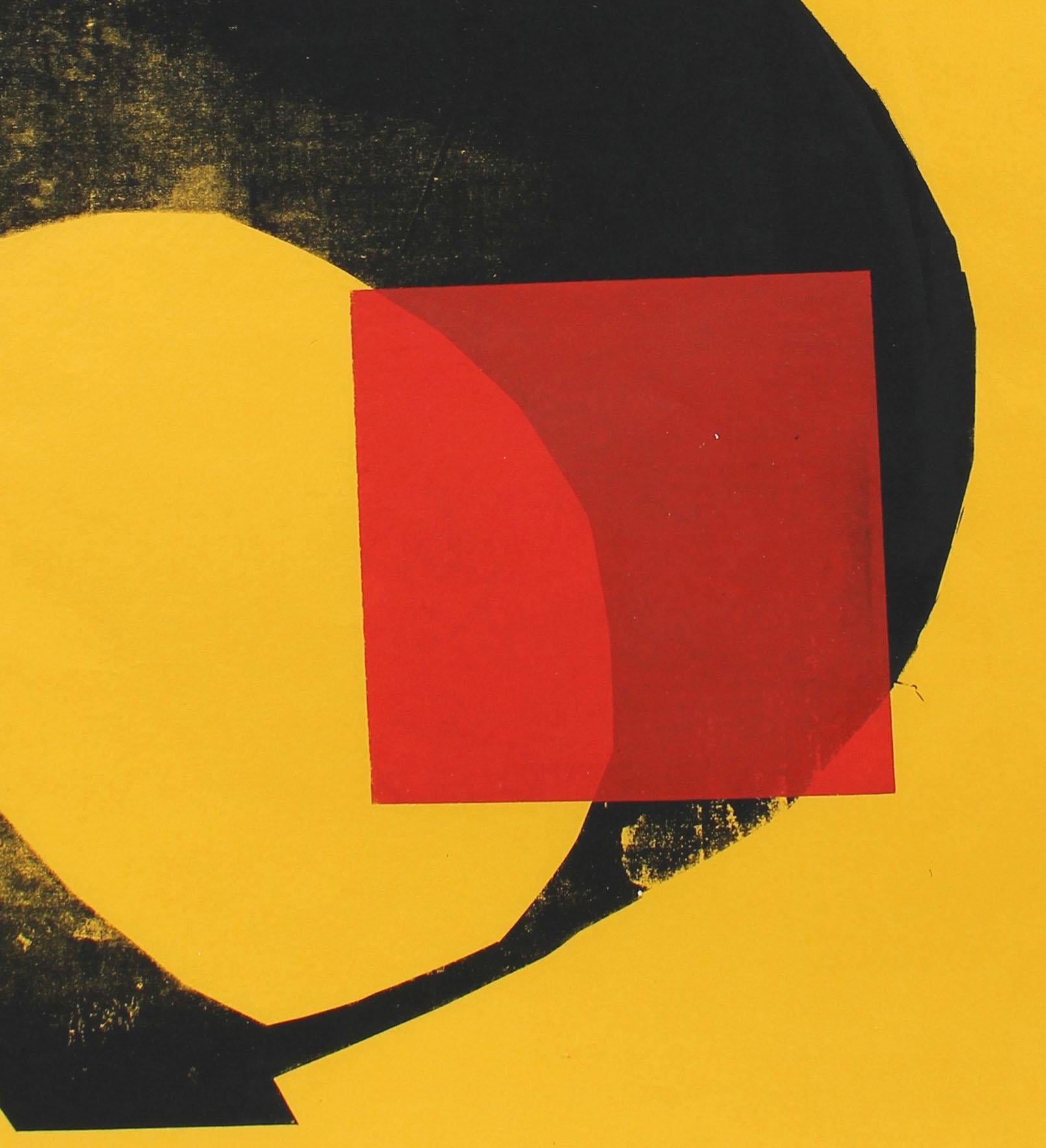 1970s Serigraph Abstracted print in Yellow and Red - Print by Barbara Lewis