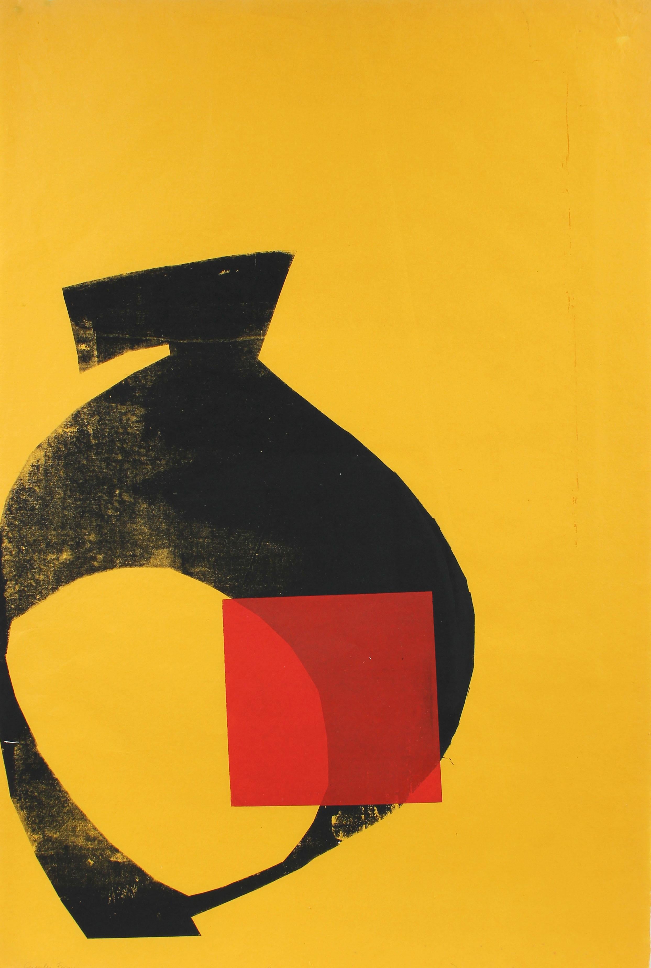 Barbara Lewis Abstract Print - 1970s Serigraph Abstracted print in Yellow and Red