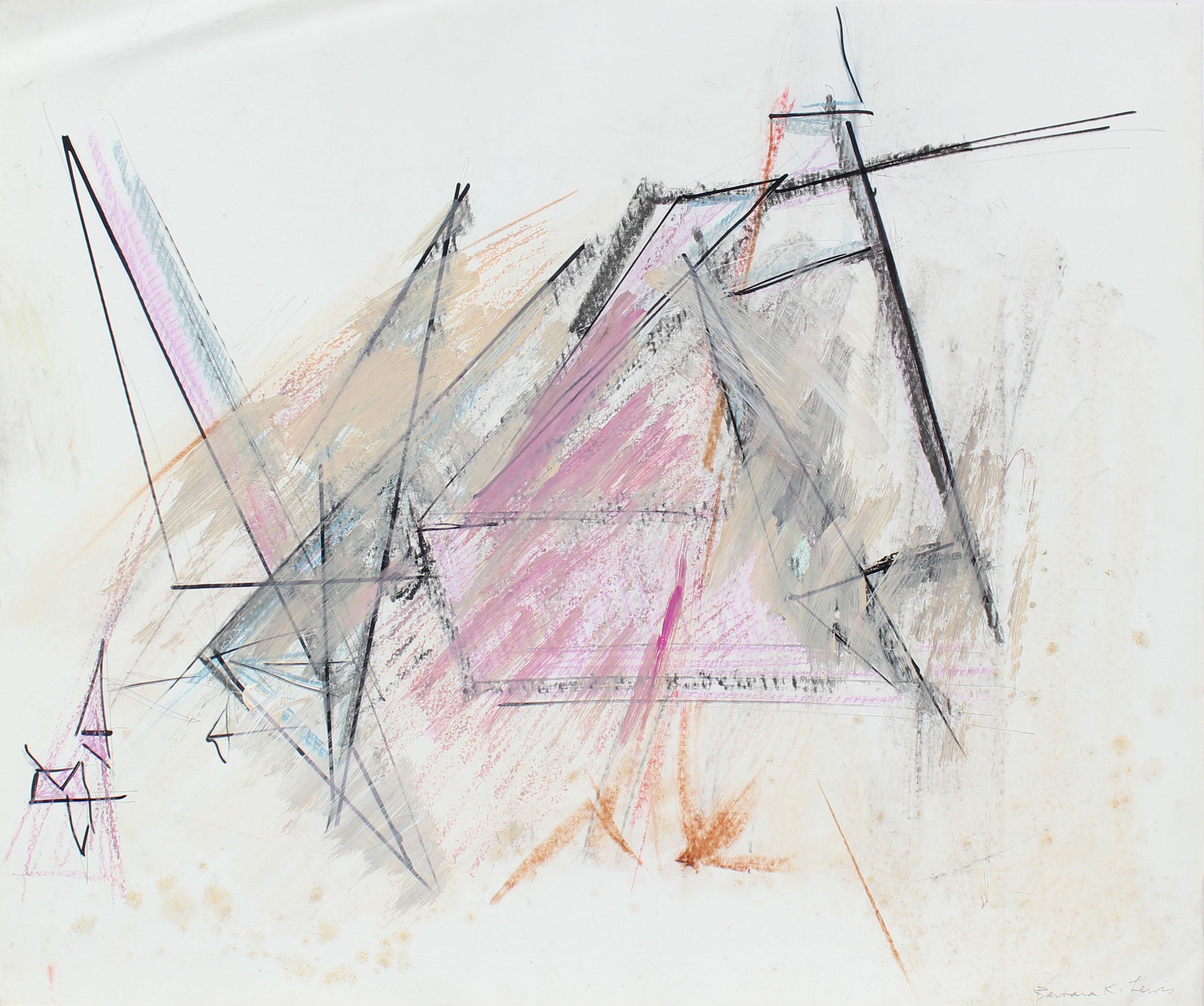 20th Century Pink and Black Abstract, Pastel on Paper