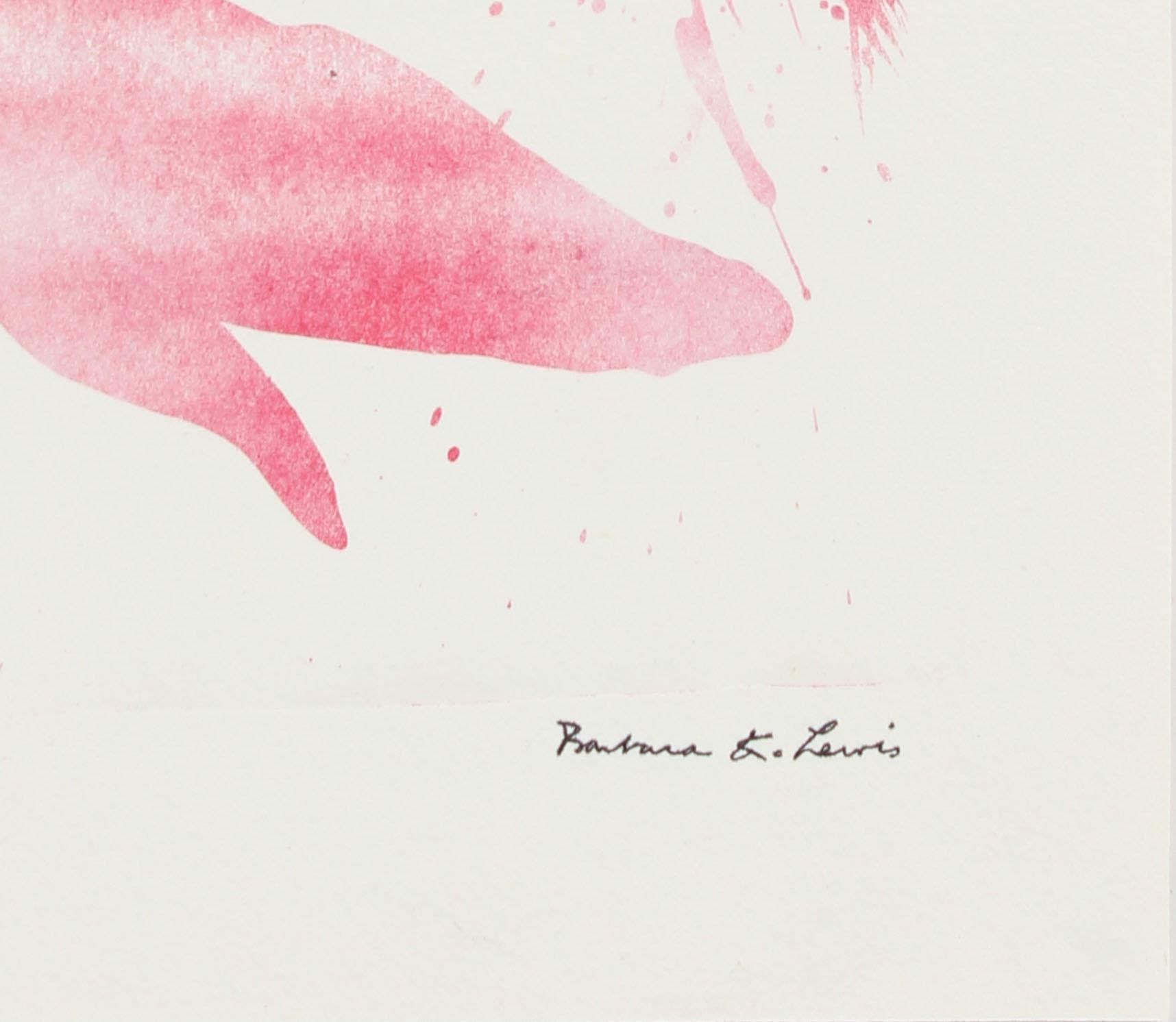 Abstracted Minimal Lithograph on Paper in Maroon - Print by Barbara Lewis
