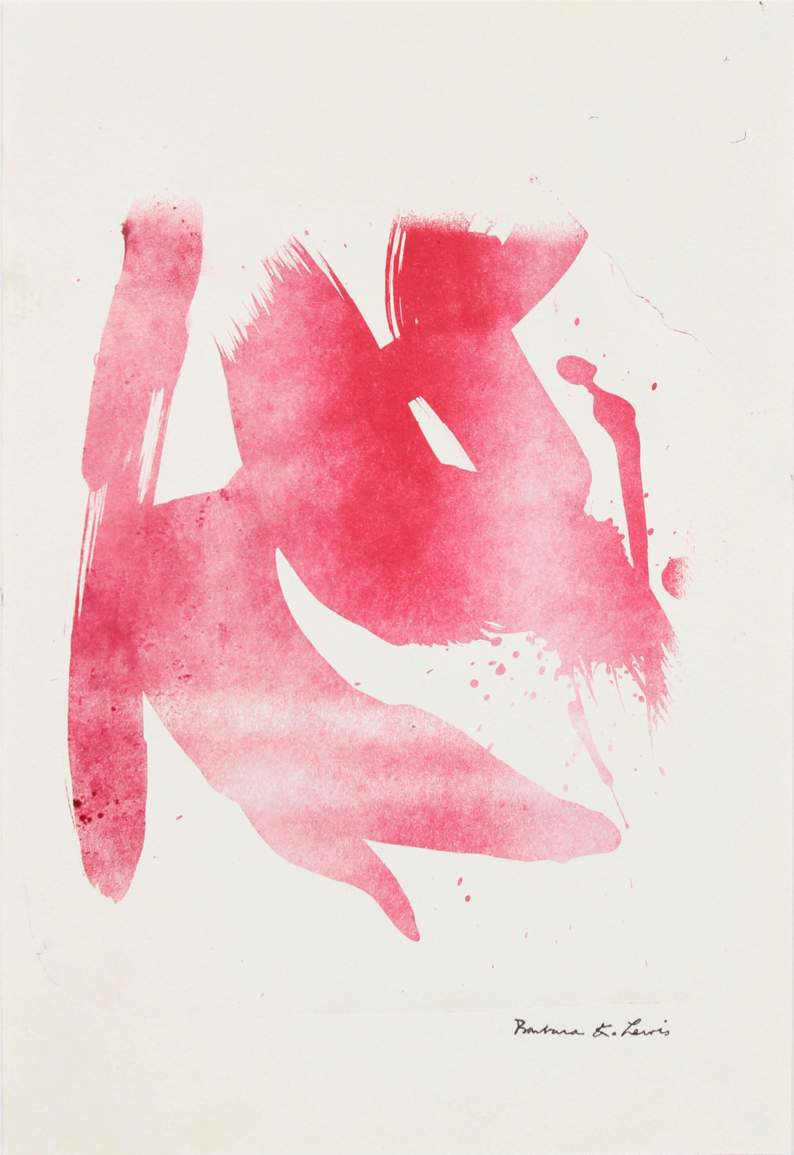 Barbara Lewis Abstract Print - Abstracted Minimal Lithograph on Paper in Maroon