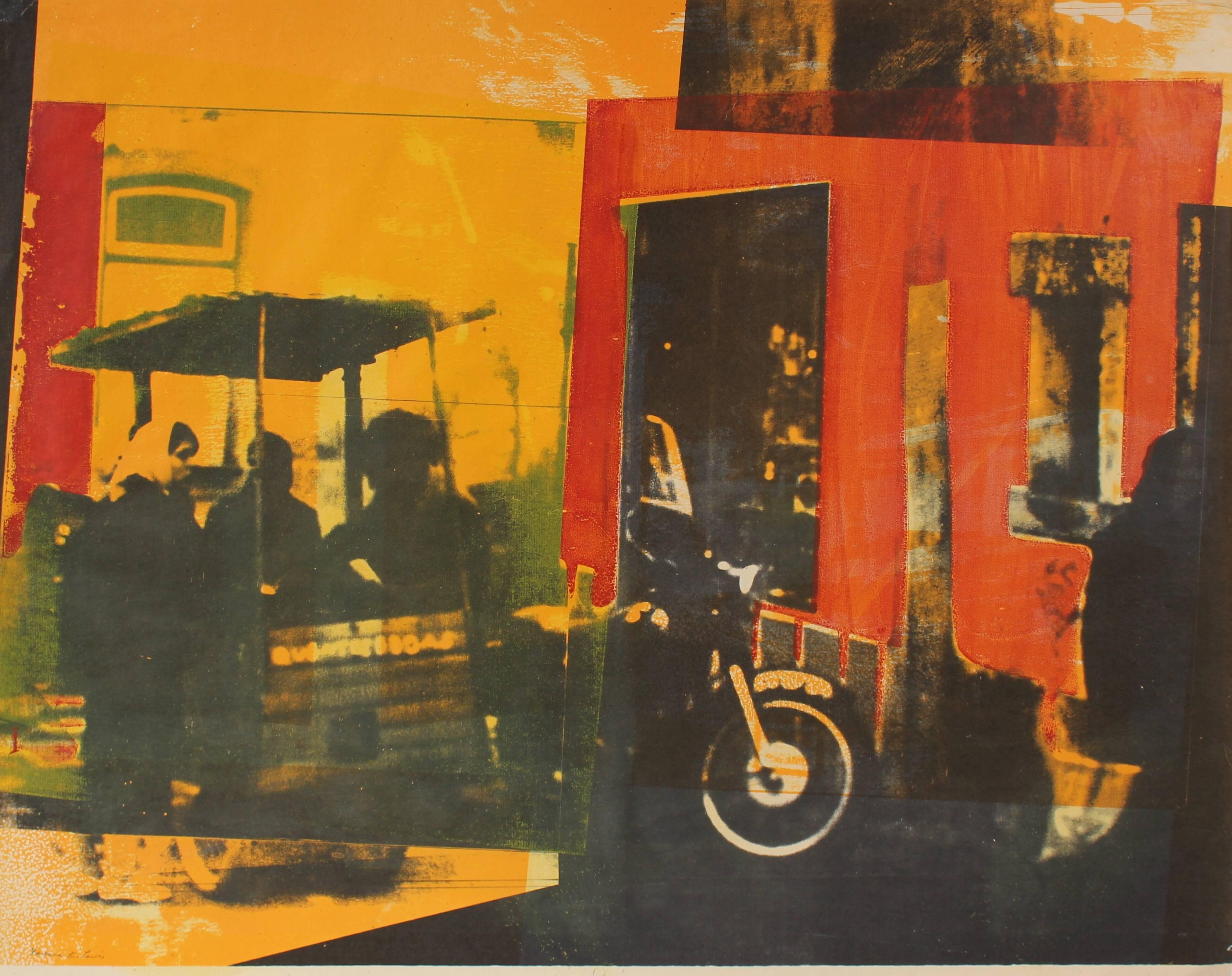 This 1972 lithograph and serigraph on paper cityscape vignette entitled 