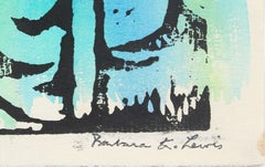 Colorful Abstract Late 20th Century Linoleum with Watercolor