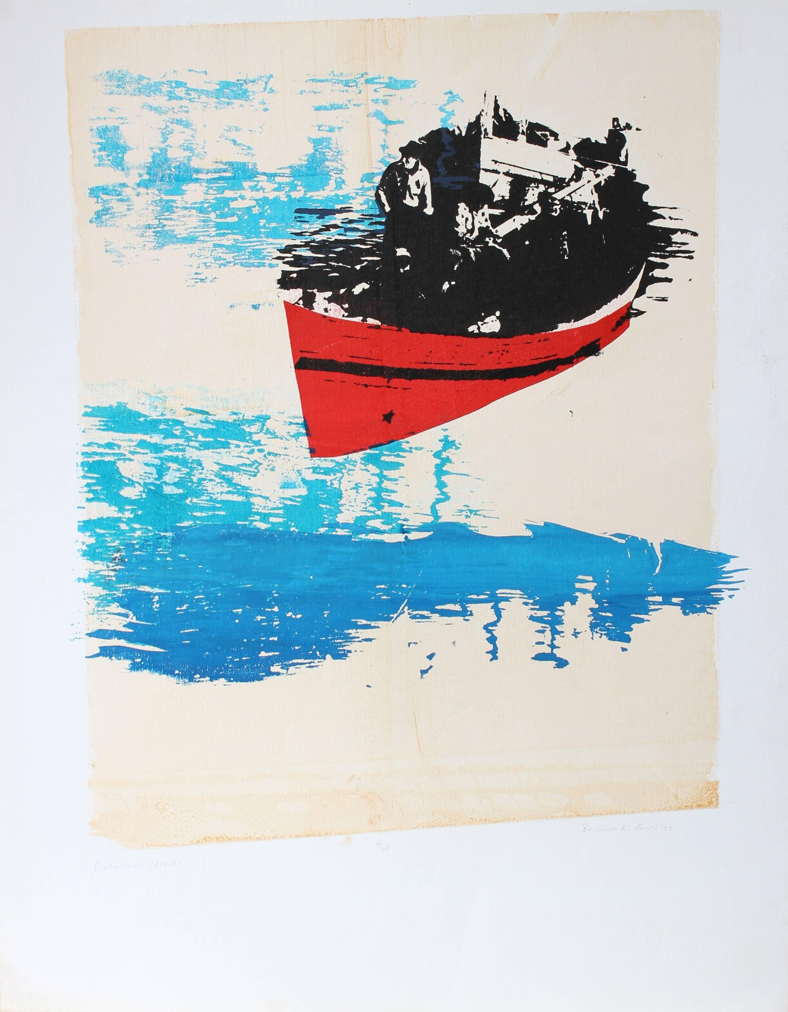 "Fisherman (No. 3)" Abstracted Seascape Serigraph, 1972