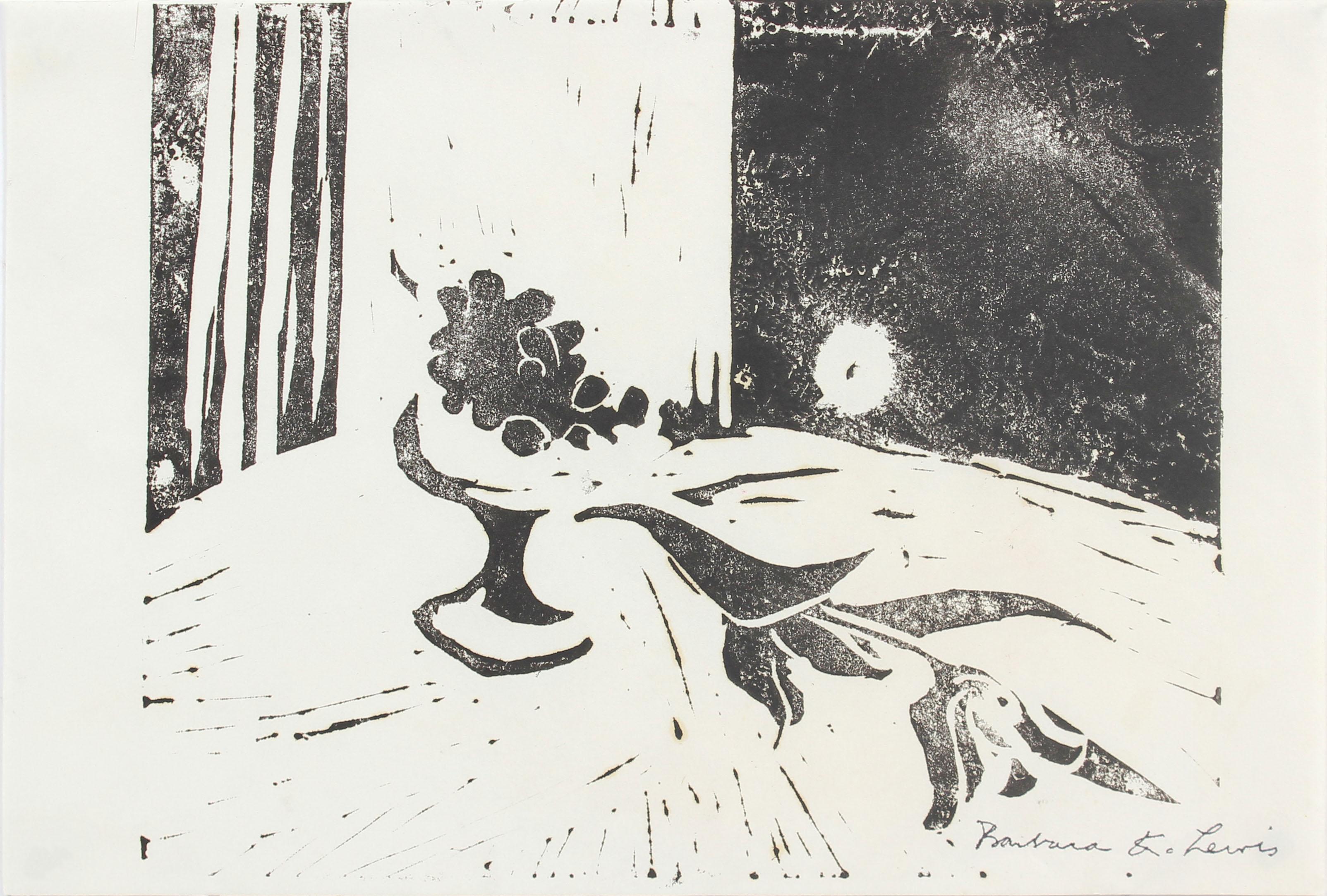 Barbara Lewis Abstract Print - Late 20th Century Woodcut Print of A Still Life 