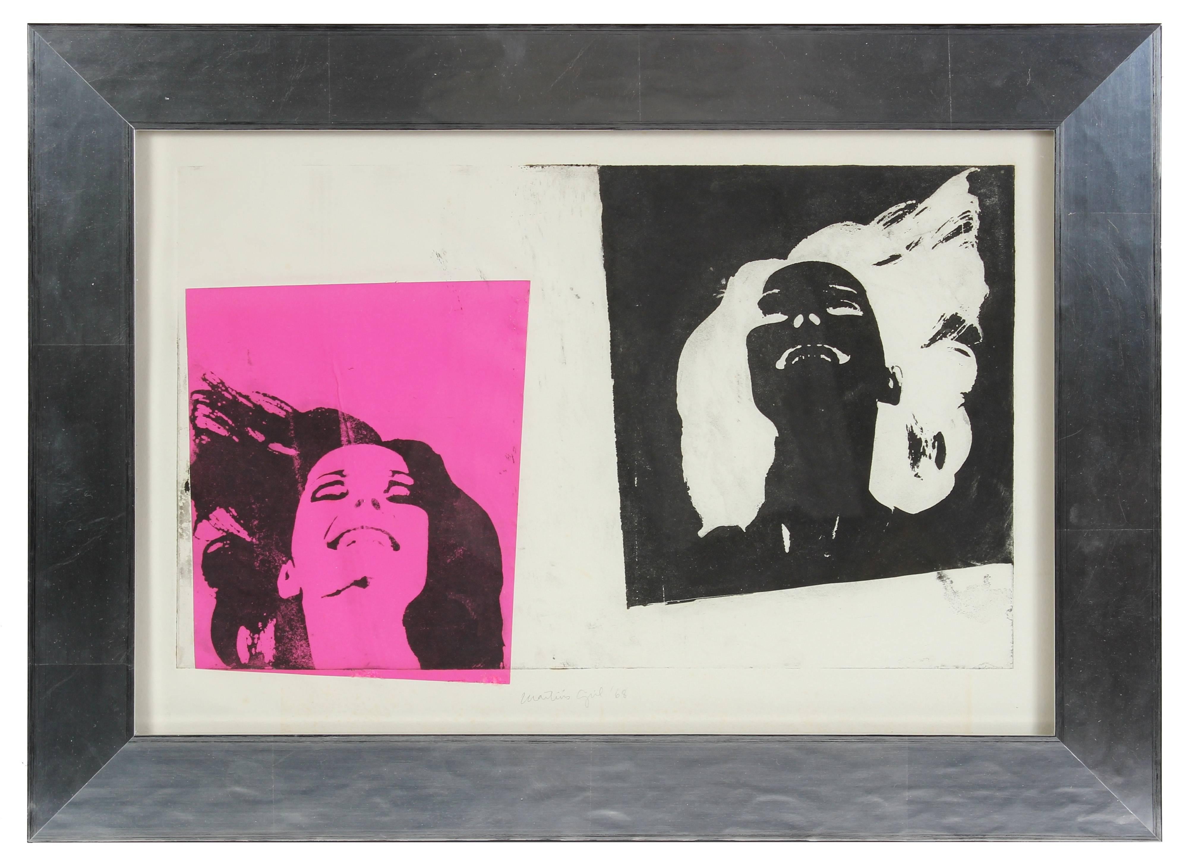 Barbara Lewis Portrait Print - "Martin's Girl" Pop Art Portrait Screen Print in Pink & Black, 1968