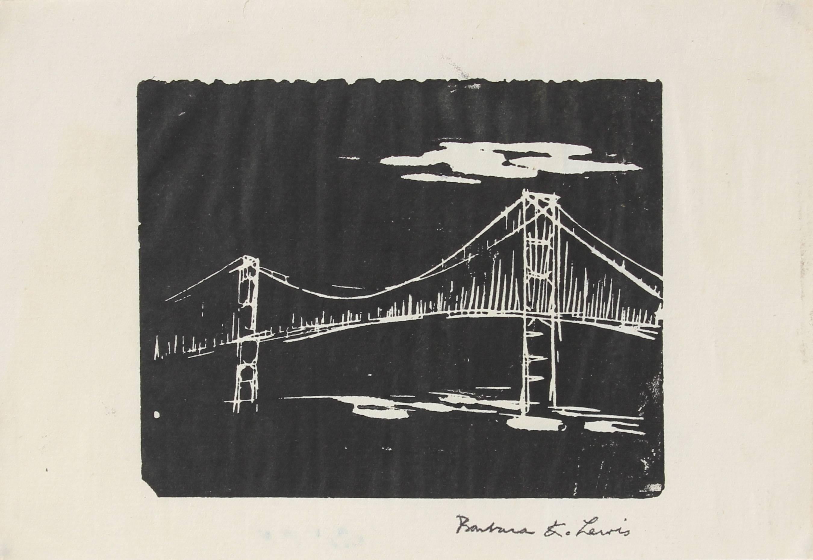 Monochromatic Bridge, Woodblock Print, 20th Century 1