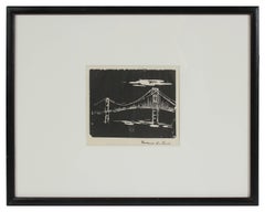 Monochromatic Bridge, Woodblock Print, 20th Century