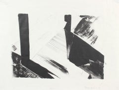 "Shadows" 1969 Stone Lithograph Minimal Abstract in Black and White