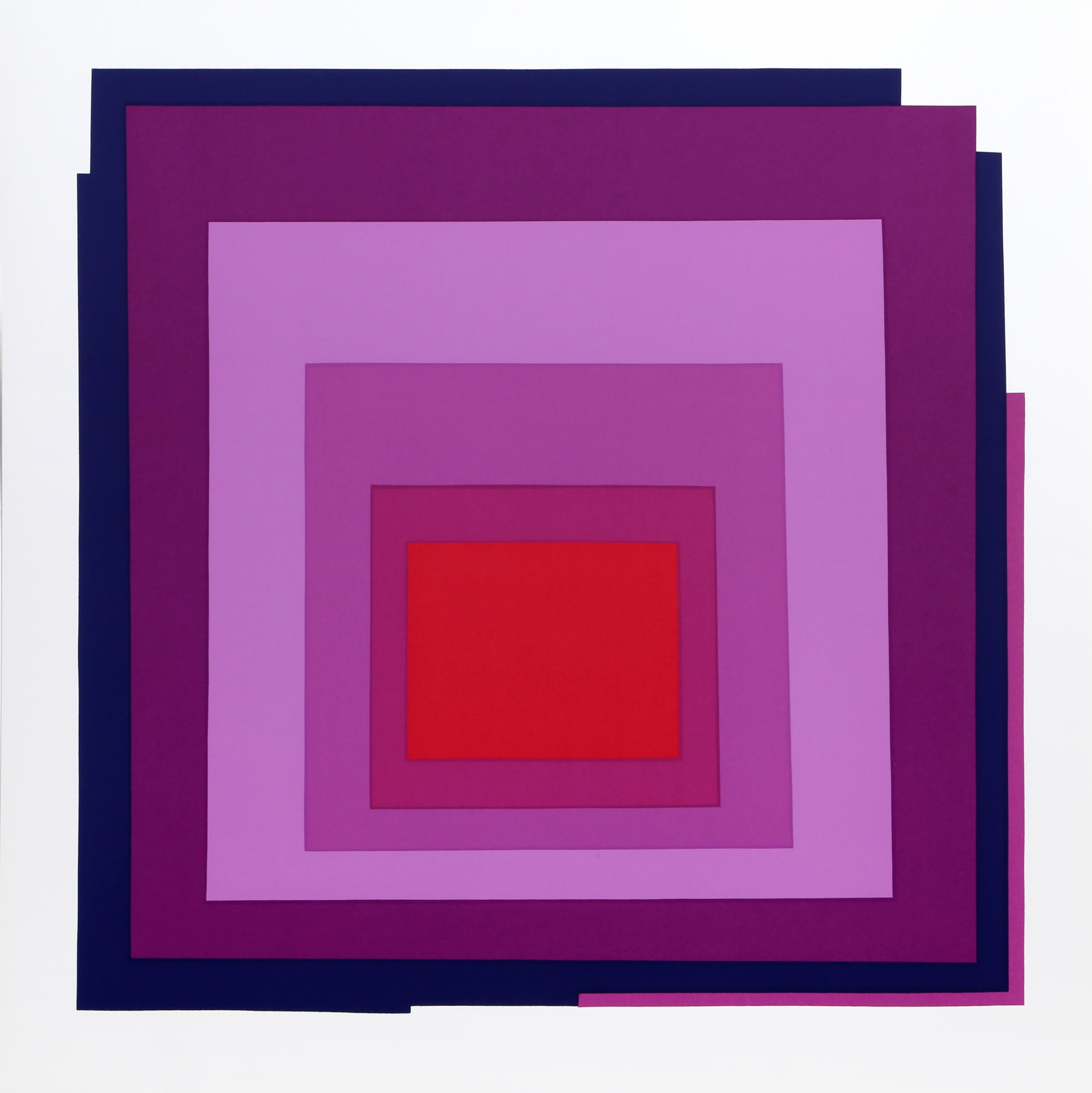 A colorful geometric screenprint by American artist Barbara Lynch Zinkel inspired by the Josef Albers "Homage to the Square".

Date: 1994
Medium: Screenprint, estate stamped verso and numbered in pencil
Edition: 250
Image Size: 25.5 x 26 inches
Size