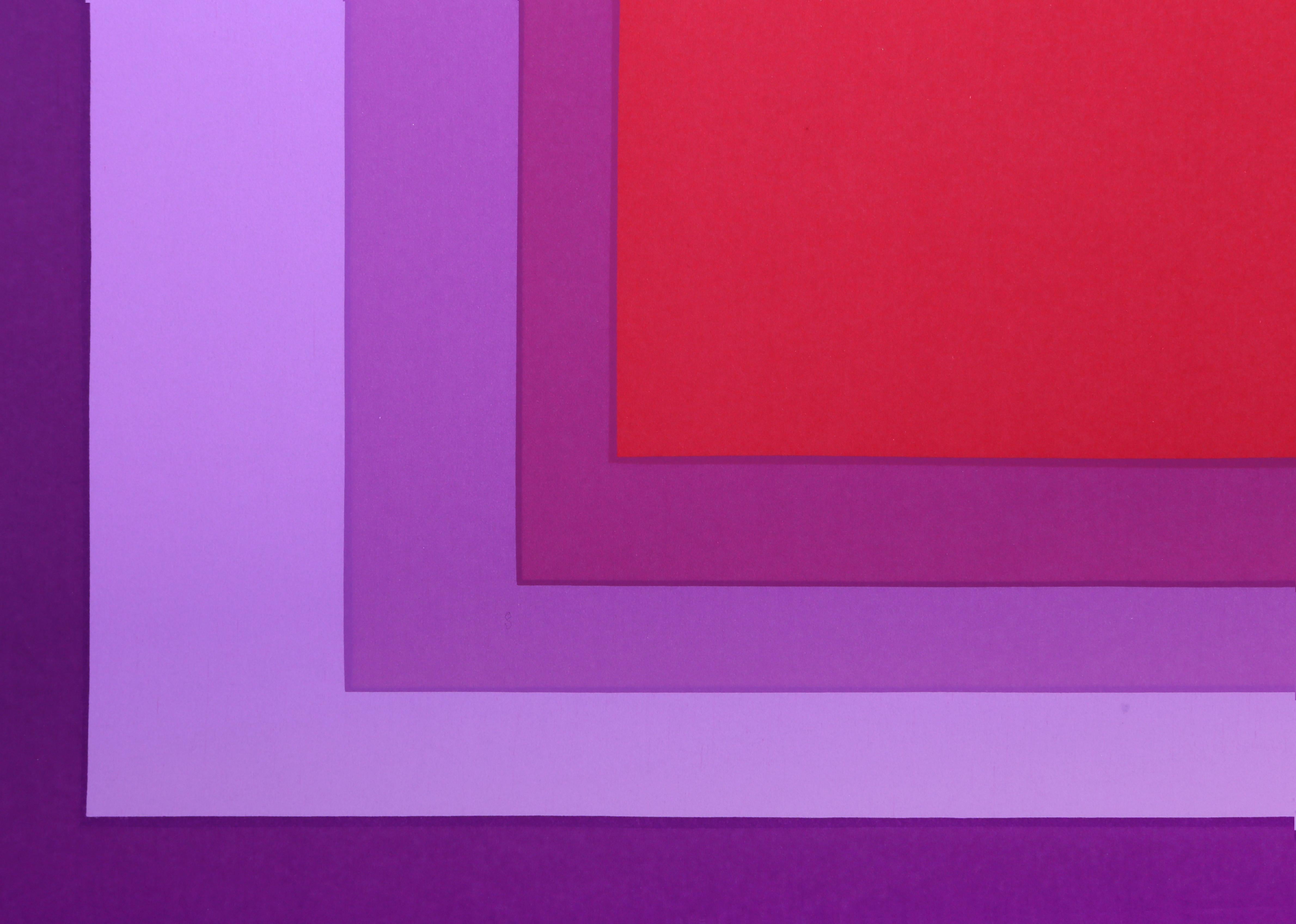 A colorful geometric screenprint by American artist Barbara Lynch Zinkel inspired by the Josef Albers 