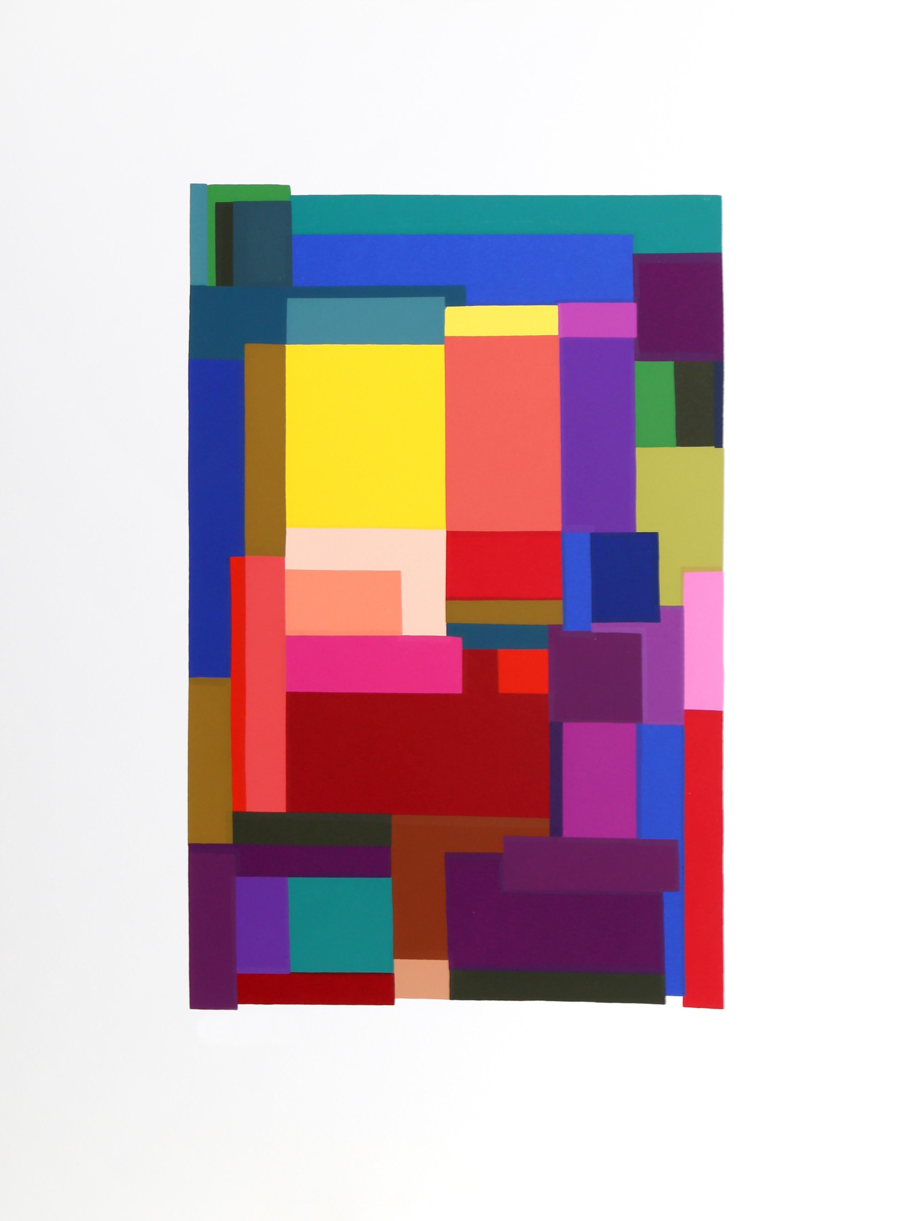 Barbara Lynch Zinkel Abstract Print - Shadow I, Colorful Geometric Silkscreen