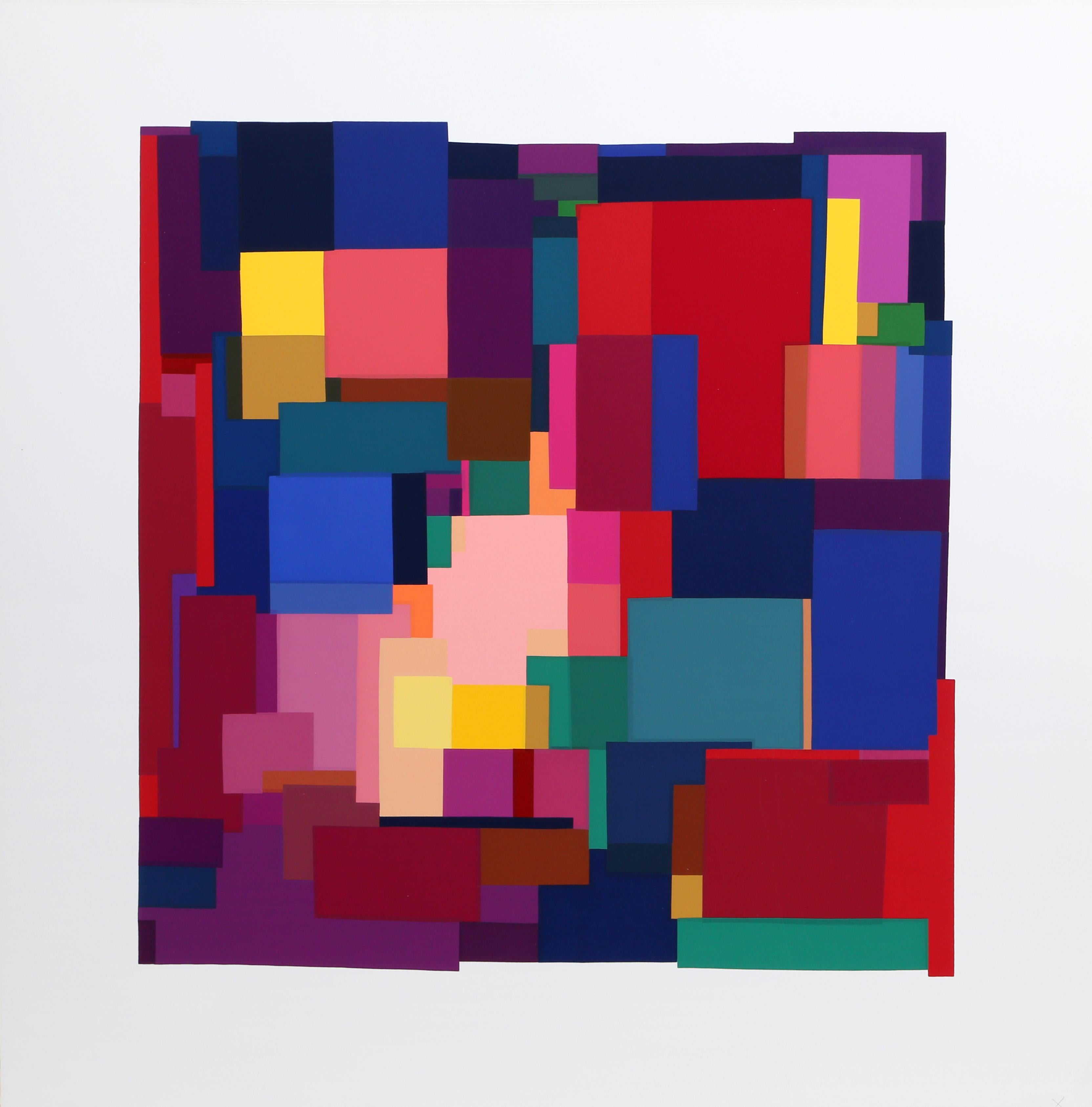 A colorful geometric screenprint by American artist Barbara Lynch Zinkel.

Date: 1994
Medium: Screenprint, estate stamped verso and numbered in pencil
Edition: 250
Image Size: 23 x 22.75 inches
Size : 30.25 x 30 in. (76.84 x 76.2 cm)