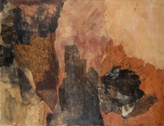 Large-Scale Mid Century Modern Abstract Earthtone Paper Collage on Canvas