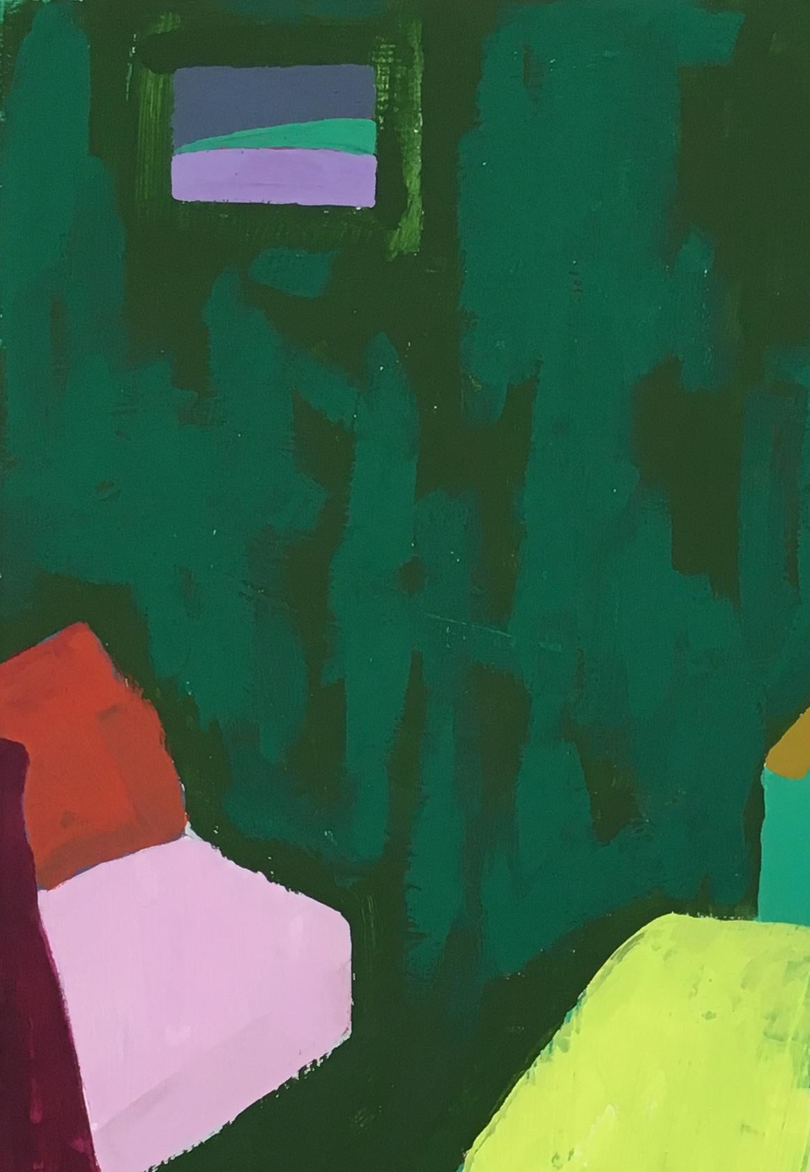 Recolección 106 (Auvillar), verde, brillante,  abstracto, geométrico - Painting Abstracto de Barbara Marks