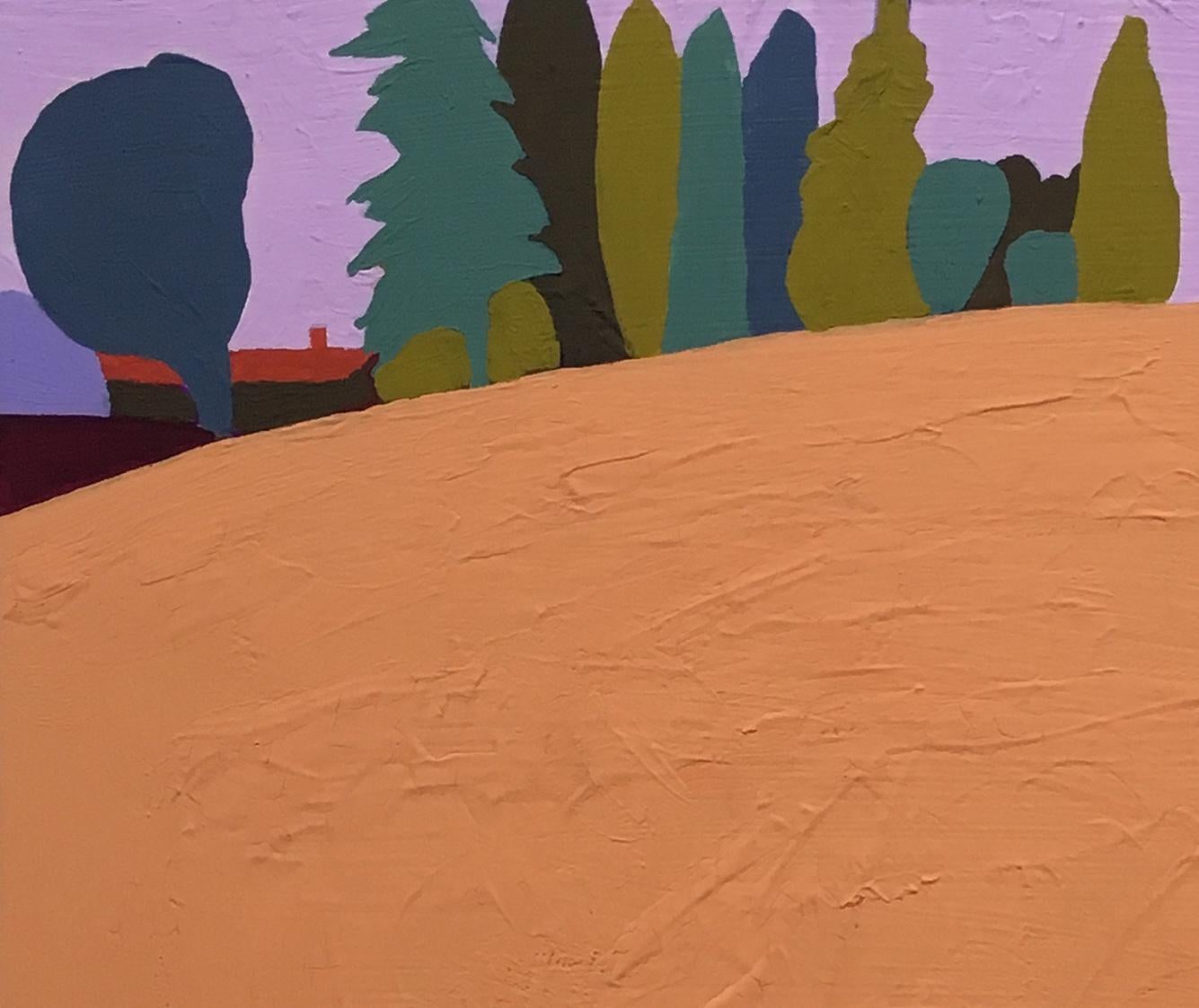 Recolección 108 (Auvillar), paisaje, textura, brillante, morado, rosa, árboles - Painting de Barbara Marks