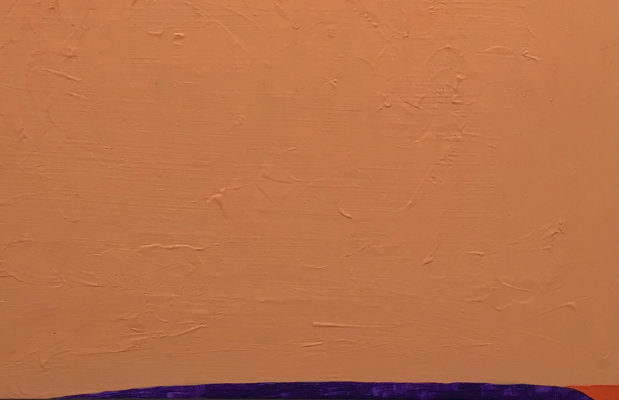 Recolección 108 (Auvillar), paisaje, textura, brillante, morado, rosa, árboles - Abstract Painting Naranja de Barbara Marks