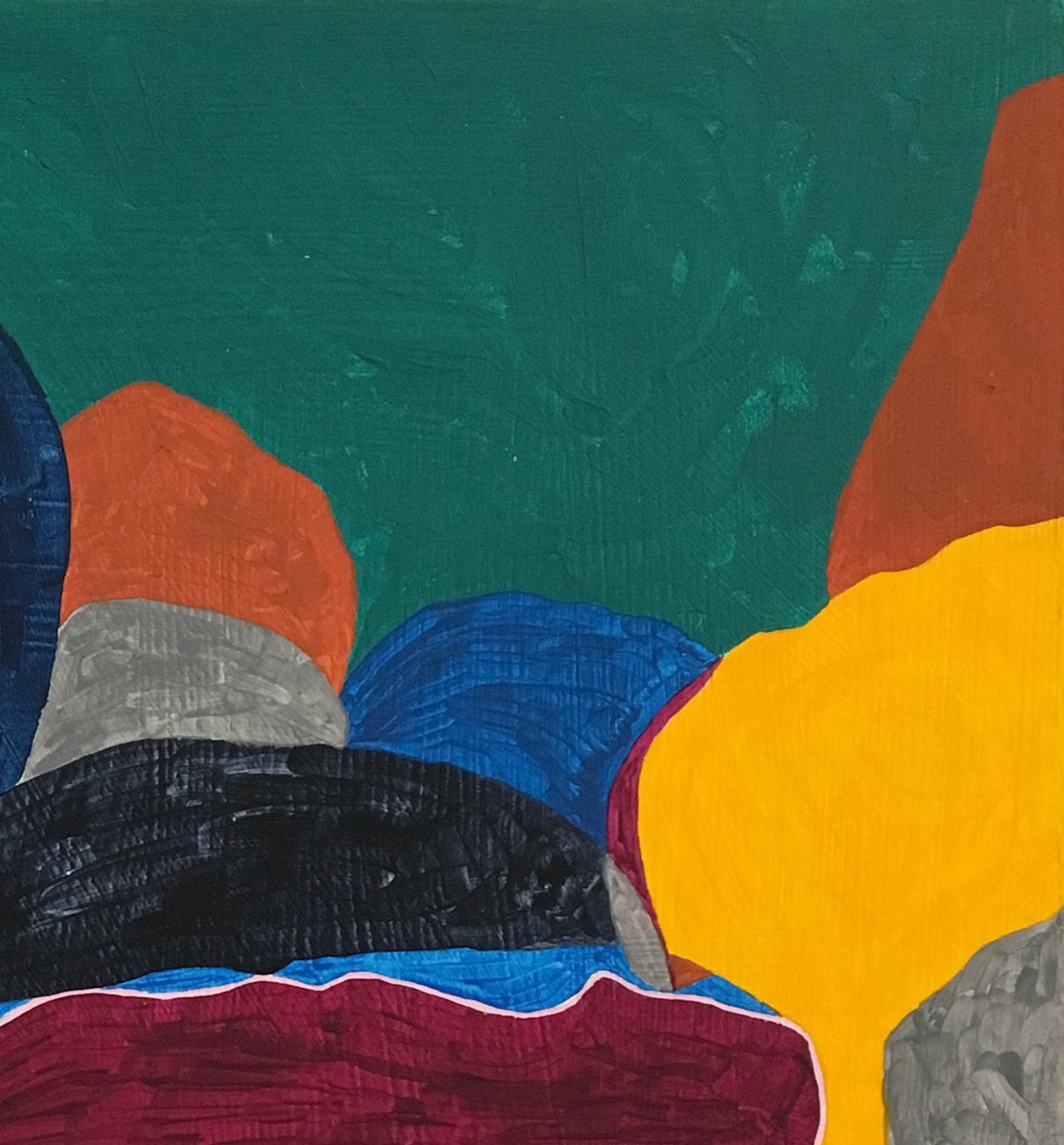 Recollection 142 (Montauk), dark colors, bright, landscape, abstract, texture - Painting by Barbara Marks