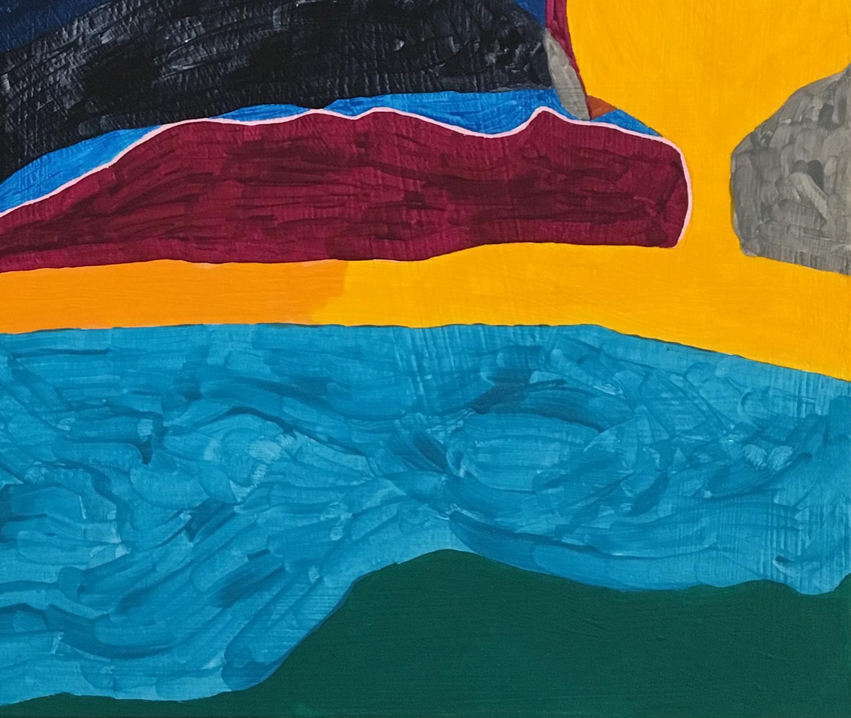 Recollection 142 (Montauk), dark colors, bright, landscape, abstract, texture - Abstract Painting by Barbara Marks