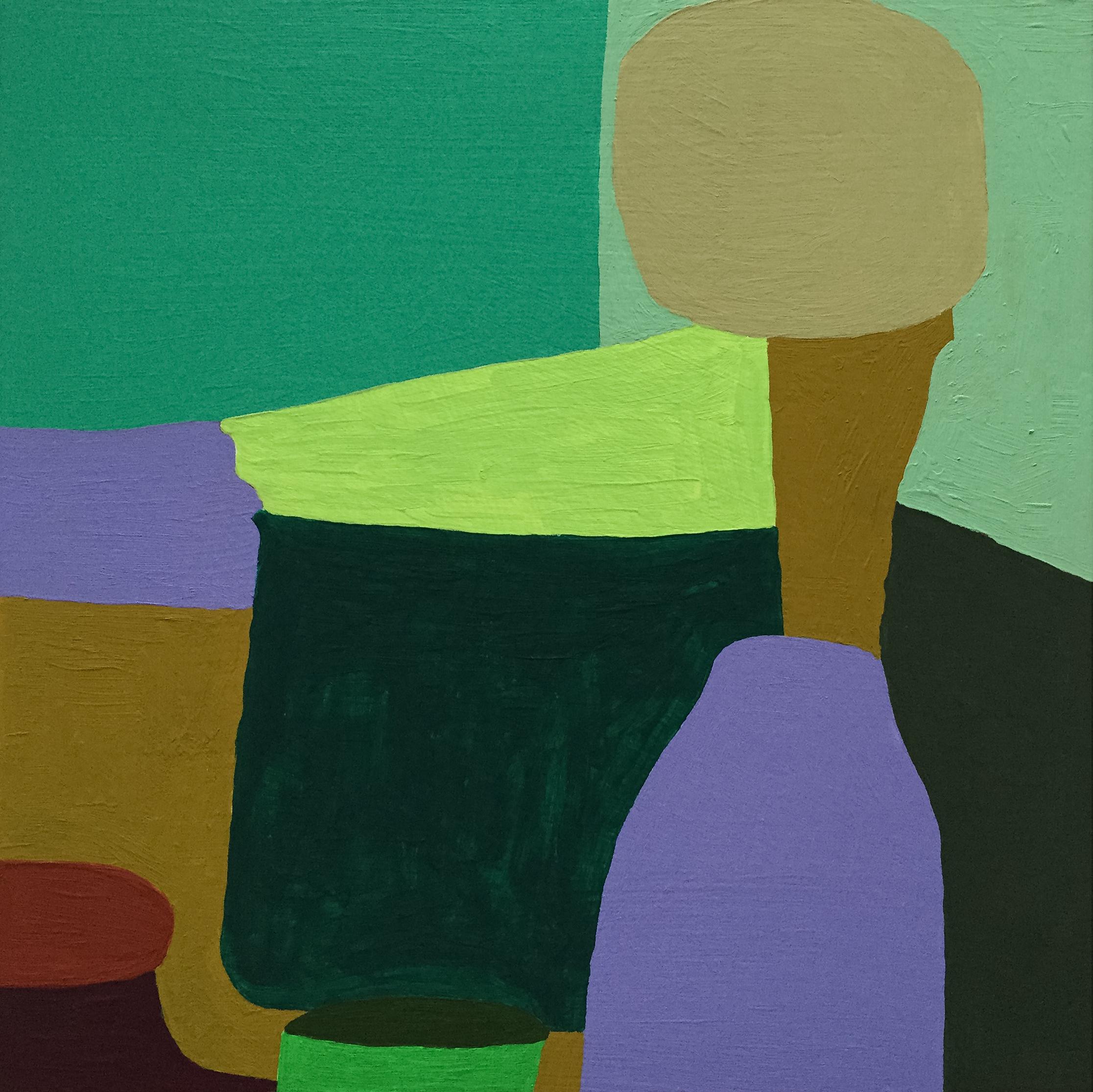 Barbara Marks Abstract Painting - Recollection 16 (Stony Creek), green and purple abstract painting