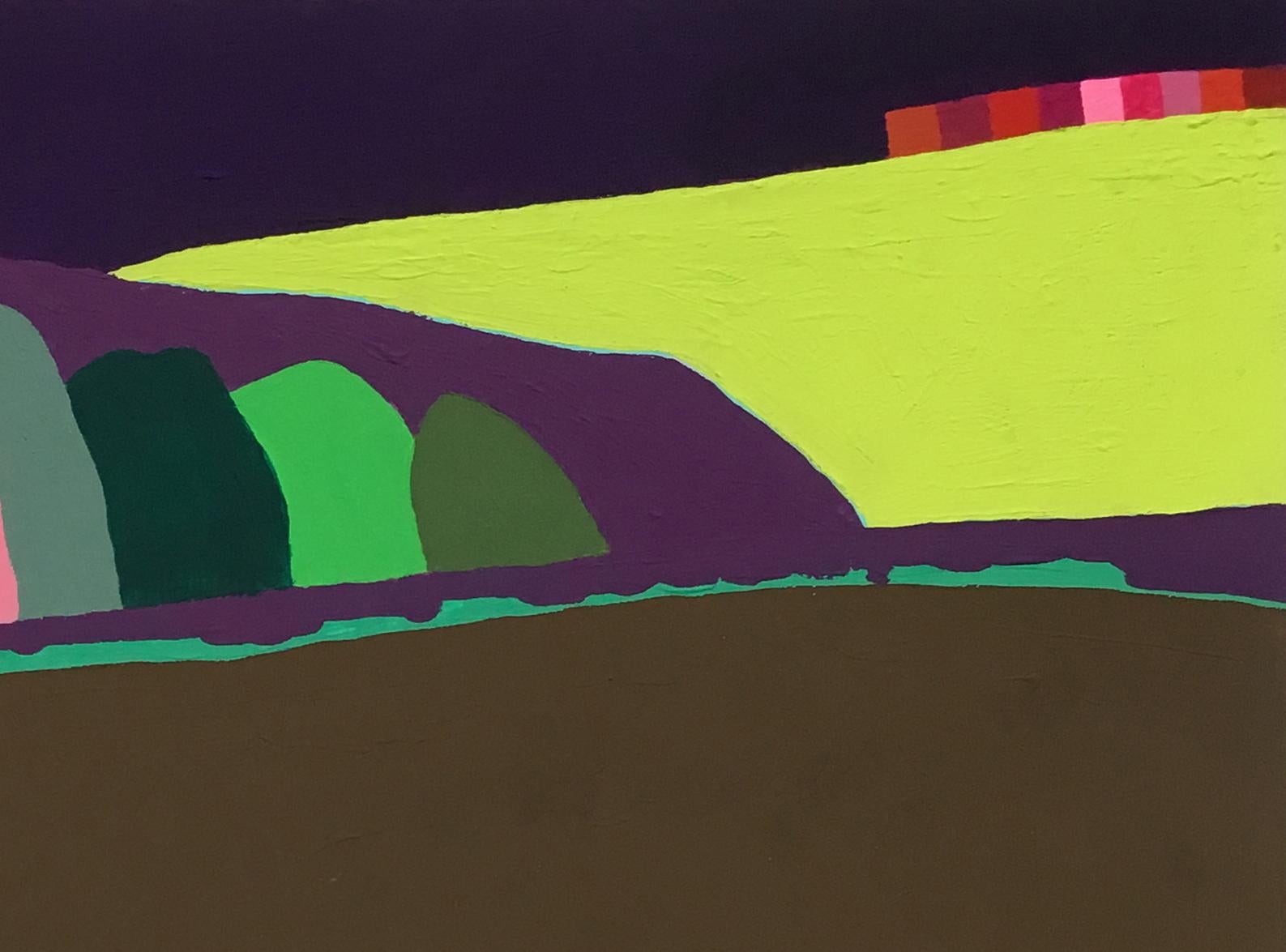 Recollection 44 (Mt. San Angelo), dipinto di paesaggio astratto rosa e marrone - Landscape Painting Nero di Barbara Marks