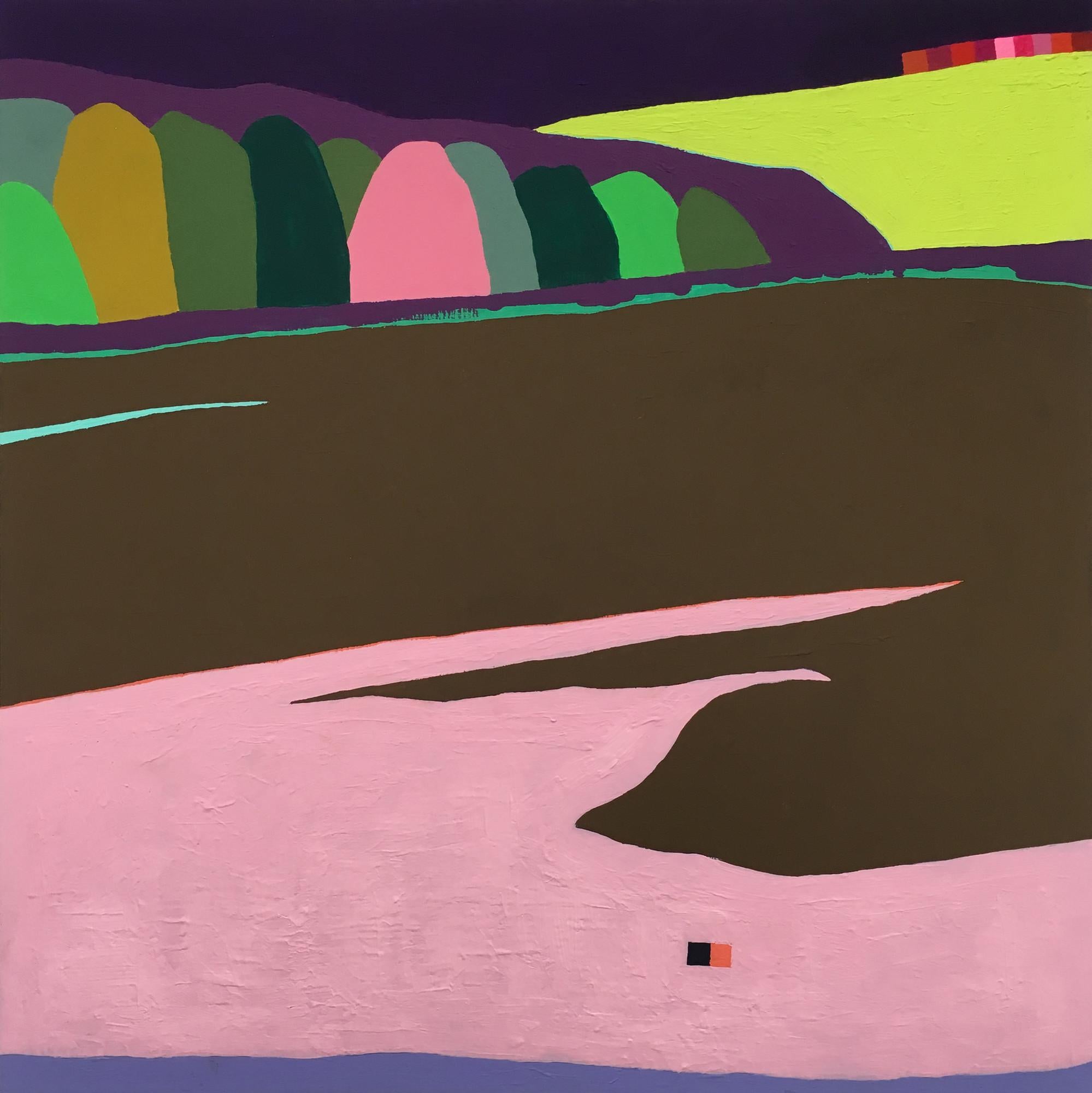 Recuerdo 44 (Monte San Angelo), pintura abstracta de paisaje rosa y marrón